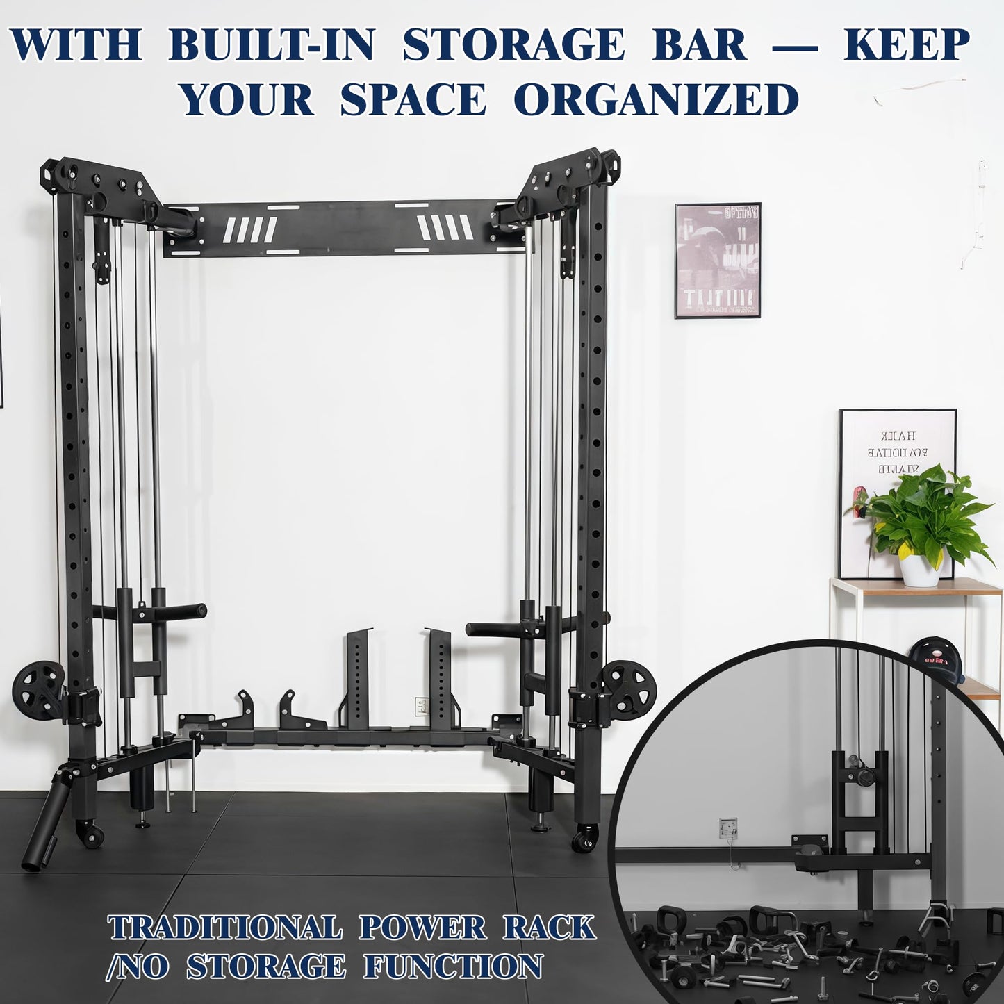 MEGASTAR FITNESS Power Cage, Folding Power Rack, 2000LBS Wall Mounted Squat Rack with Cable Pulley System, Landmine Attachment and Multi-Grip for Home Gym Small Space