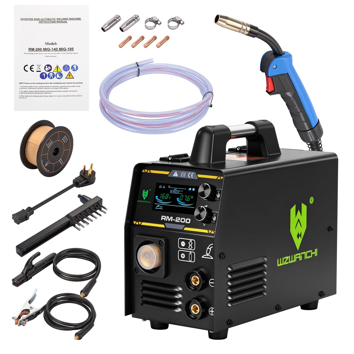 WZWANCHI 200A Aluminum MIG Welder 110V/220V, Flux MIG/MIG/Single Pulse MIG/Stick/Lift TIG 5 In 1 MIG Welding Machine With LED Display, Heavy Duty Flux Cored MIG Welder For Indoor Outdoor
