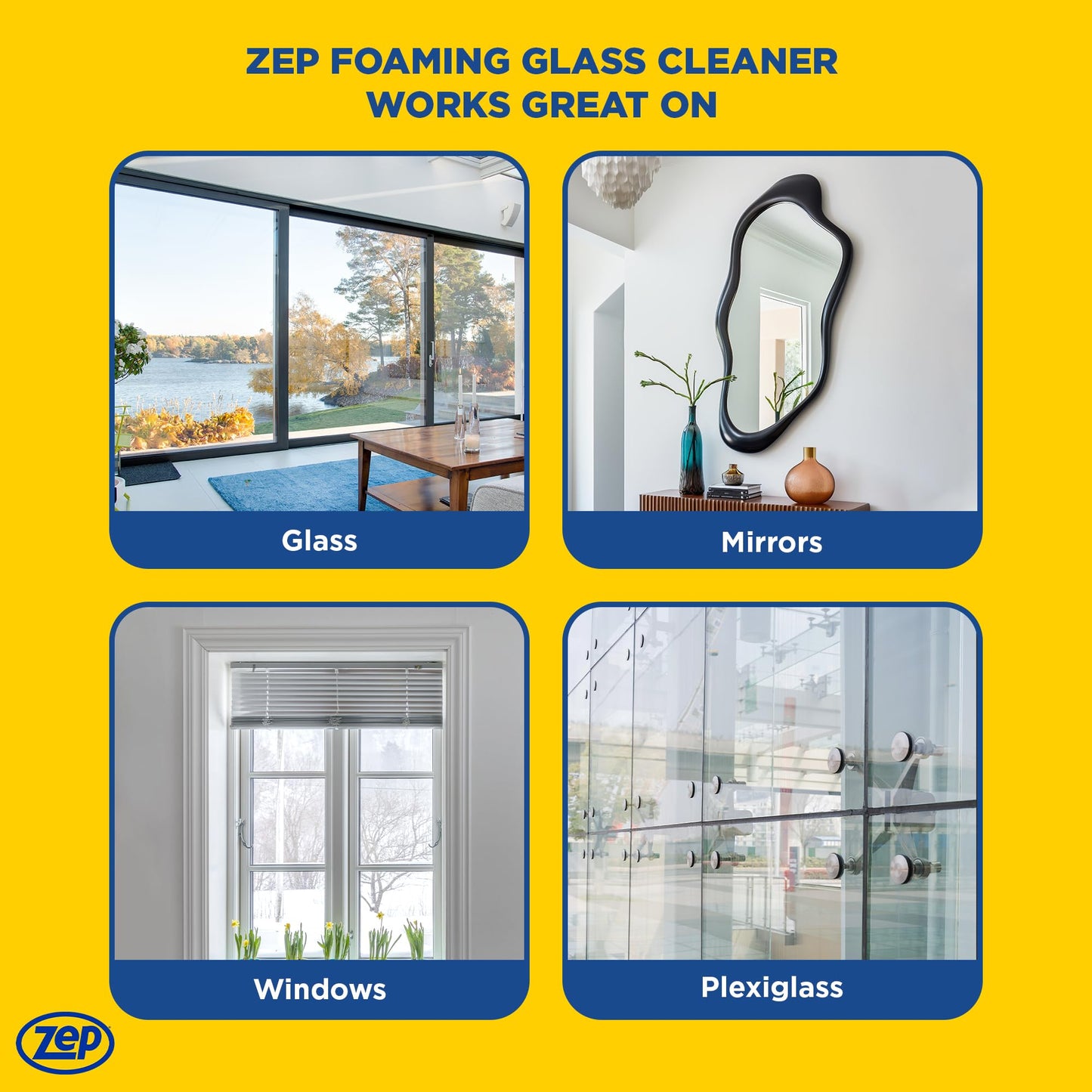 Zep Foaming Glass and Plexiglass Cleaner - 19 oz (Case of 4) ZUFGC19 - Foaming Formula Clings to Vertical Surfaces. Trusted by Pros