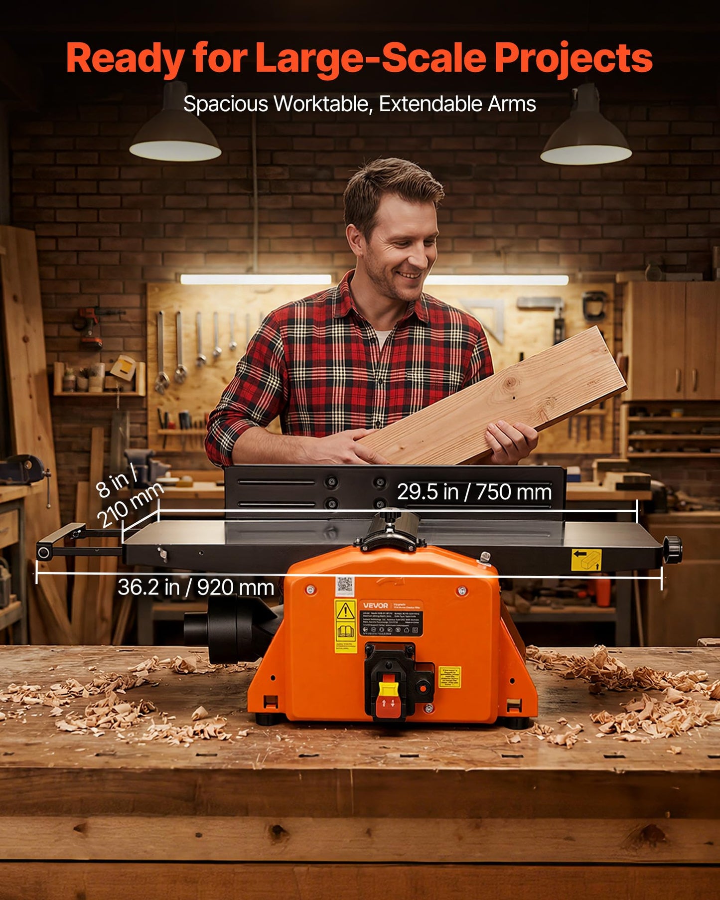 VEVOR Spiral Benchtop Jointer, 8 Inch, 2 HP 8500 RPM Bench Top Wood Jointer, with 18-Blade Spiral Cutterhead, Extendable Cast Aluminum Table, Up to 1/8 in Depth, Adjustable Fence, for Woodworking DIY