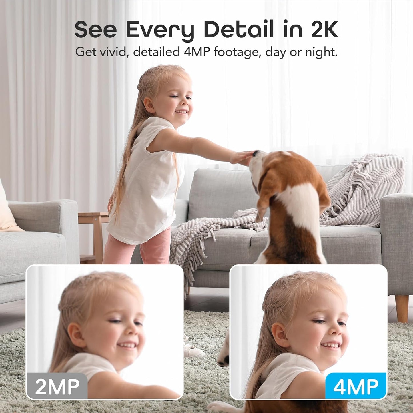 Geeni 2K 4MP 1440p 2-Way 10m Look Smart Indoor Security Camera Ultra HD WiFi Pet & Baby Monitor with Audio, Motion