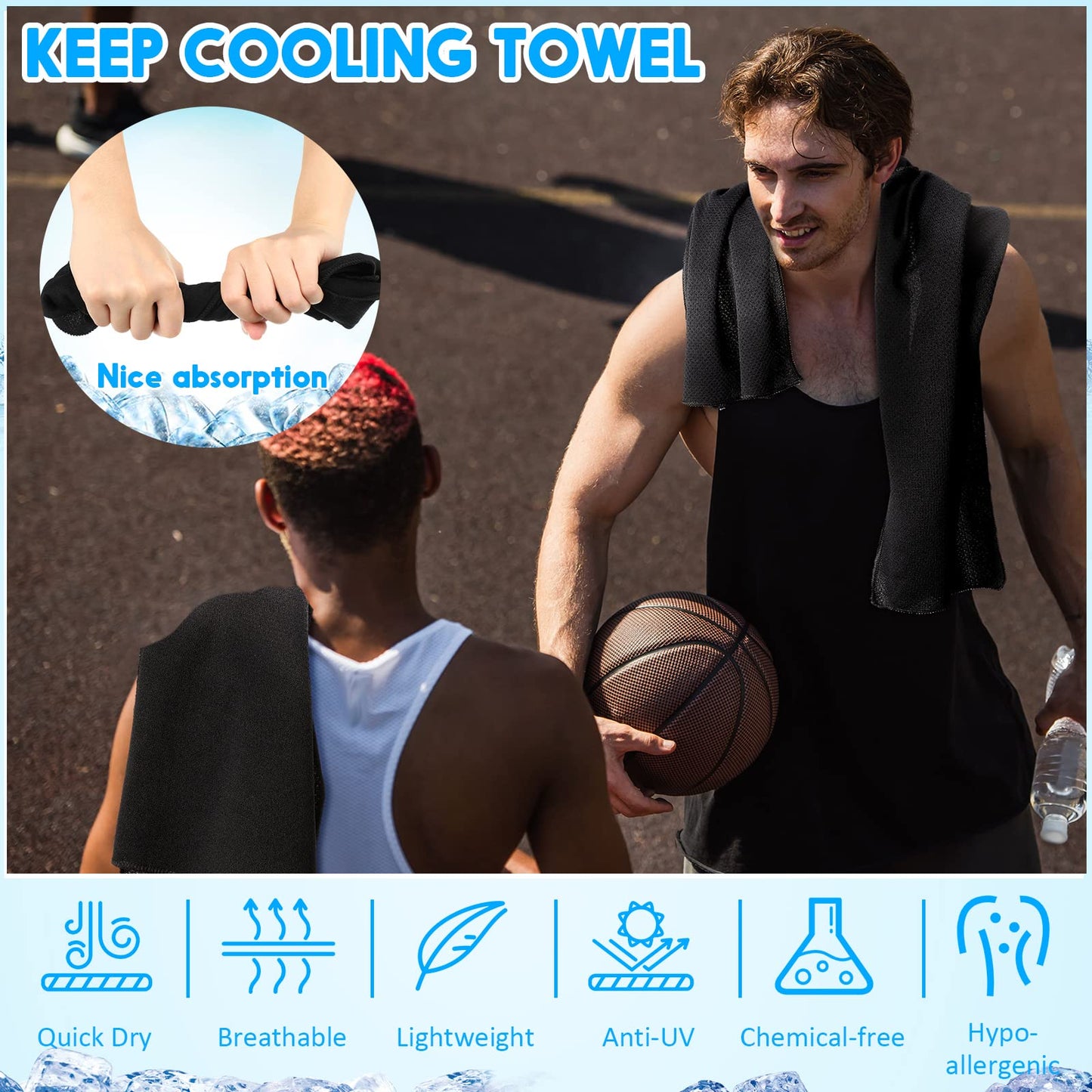 Redbaker 20 Pack Cooling Towel Bulk (40"x12"), Ice Towels for Neck and Face, Soft Breathable Microfiber Chilly Sweat Rag with Bags for Yoga, Sports, Running, Gym, Golf, Workout, Camping(Black)