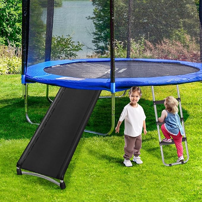 Universal Trampoline Ladder Slide kit, 3 Steps Wide Step Slide Ladder for Trampoline, Trampoline Accessories Include Slide and Ladder, Trampoline Slider for Children Kids Climb Up & Slide Down
