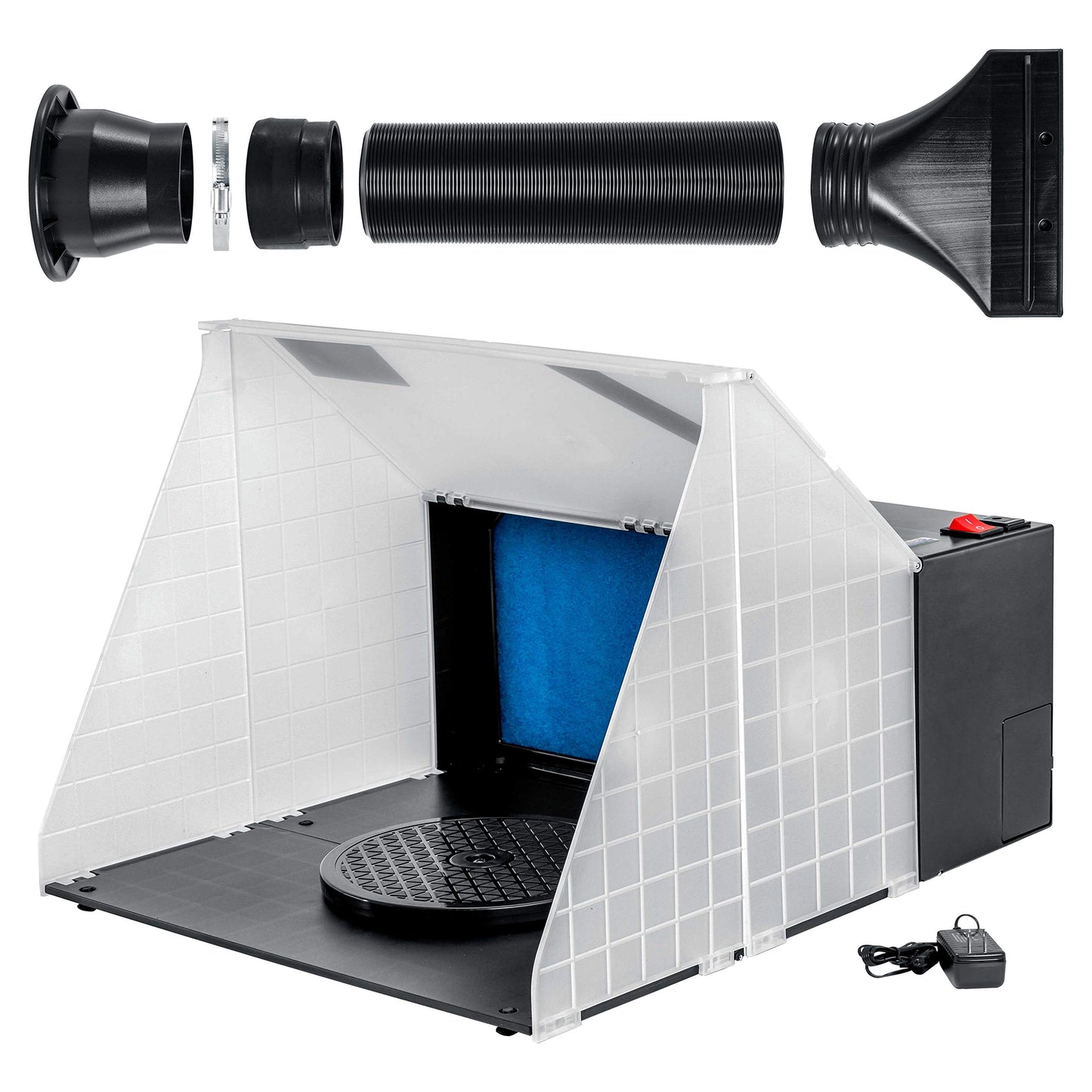 Master Airbrush Portable Airbrush Spray Booth Station with 25W Fan, Turntable & 5.6' Extension Hose, 16.5"x19"x13.5" Hobby Airbrush Booth for Painting, Models, Arts, Crafts, Cakes