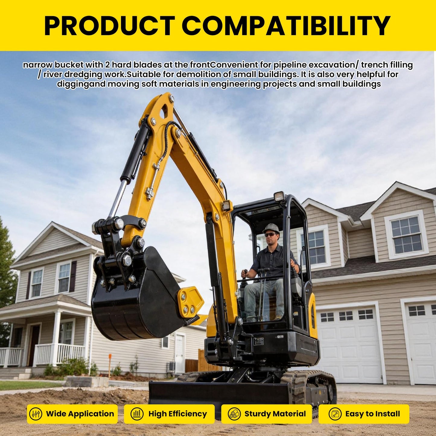 Mini Excavator Bucket, 7.87 "/200MM Backhoe Bucket for Excavator Diggers up to 0.8-2 Tons, Heavy Excavator Attachment, Forged Carbon Steel Teeth with Bolted Connection