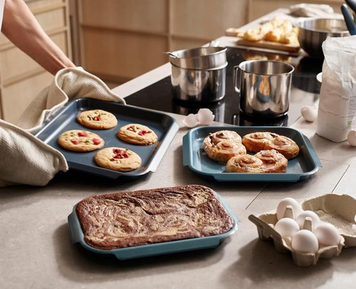 Joseph Joseph Nest™ Bake Non-Stick Baking Sheet Pan Set - 3-Piece Carbon Steel with Easy-Pull Handles, Stackable Design