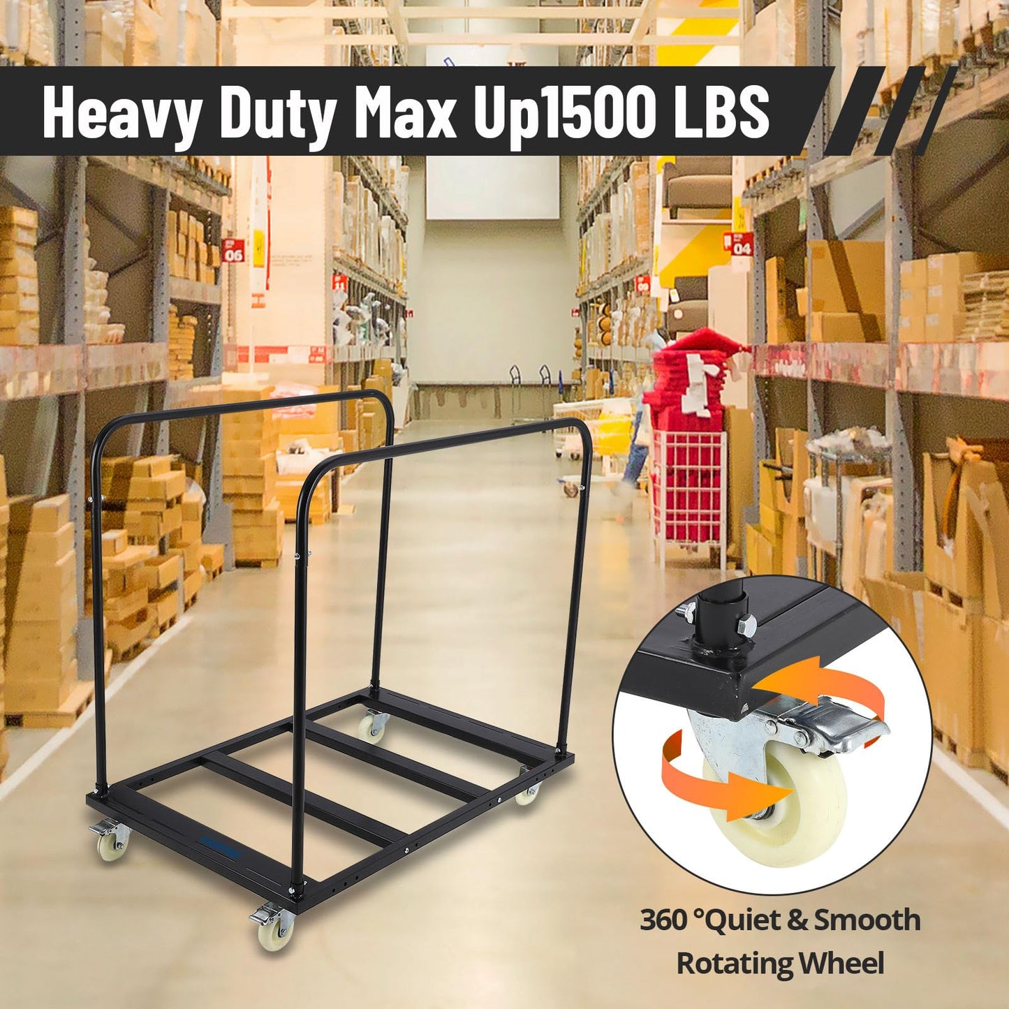 Garvee Folding Table Cart Rack, 1500 LBS Panel Dolly Cart with 5 in Swivel Casters, 10 Table Capacity, Heavy-Duty Drywall Sheet Cart, Handling Wall Panel, Sheetrock, Lumber for Garage, Home, Warehouse