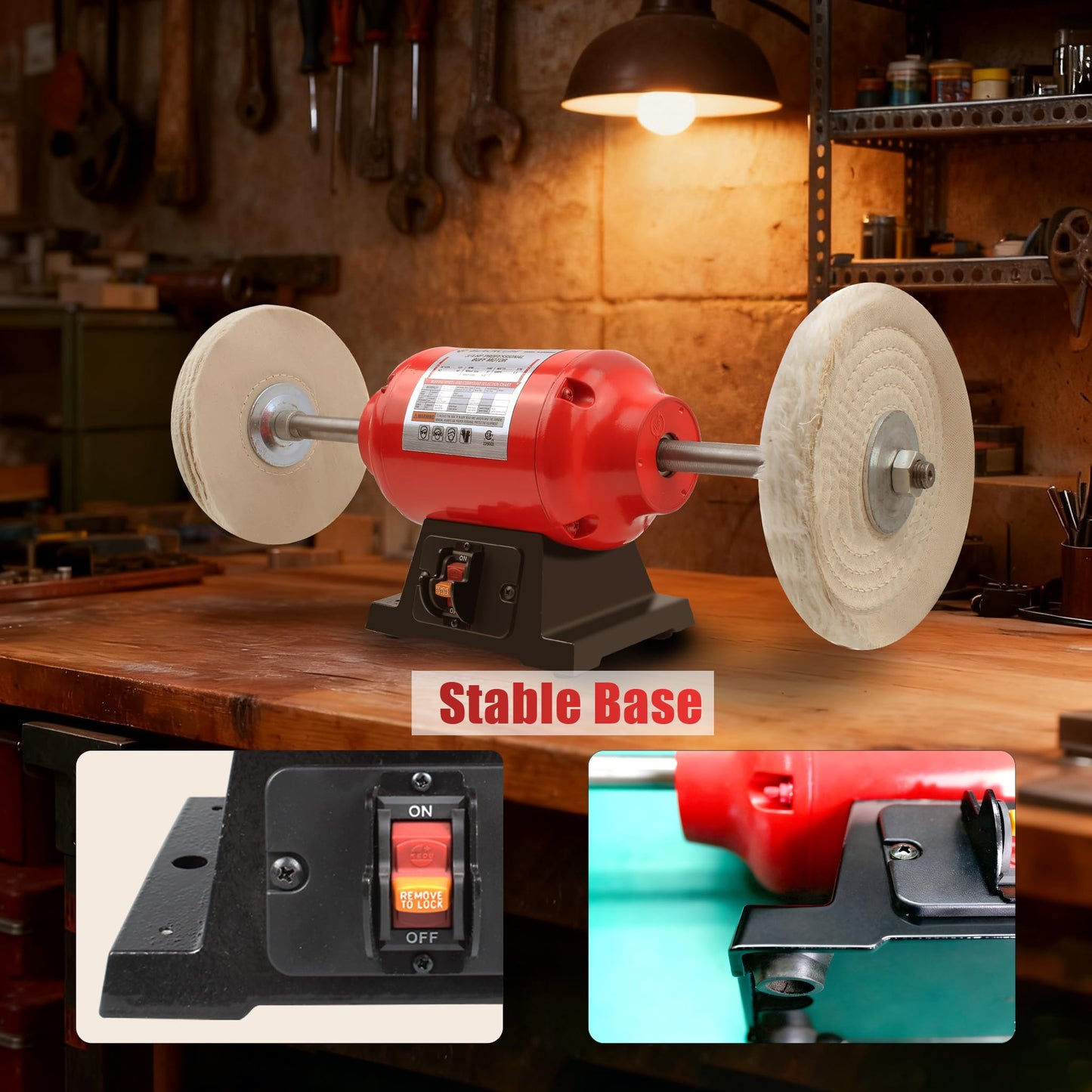 BLACKCUBE Bench Buffer Polisher Motor with 8 Inch Dual Buffering Wheels, Benchtop Polishing Machine for Jewelry, Metal, Wood, Plastic and Knife Sharpening