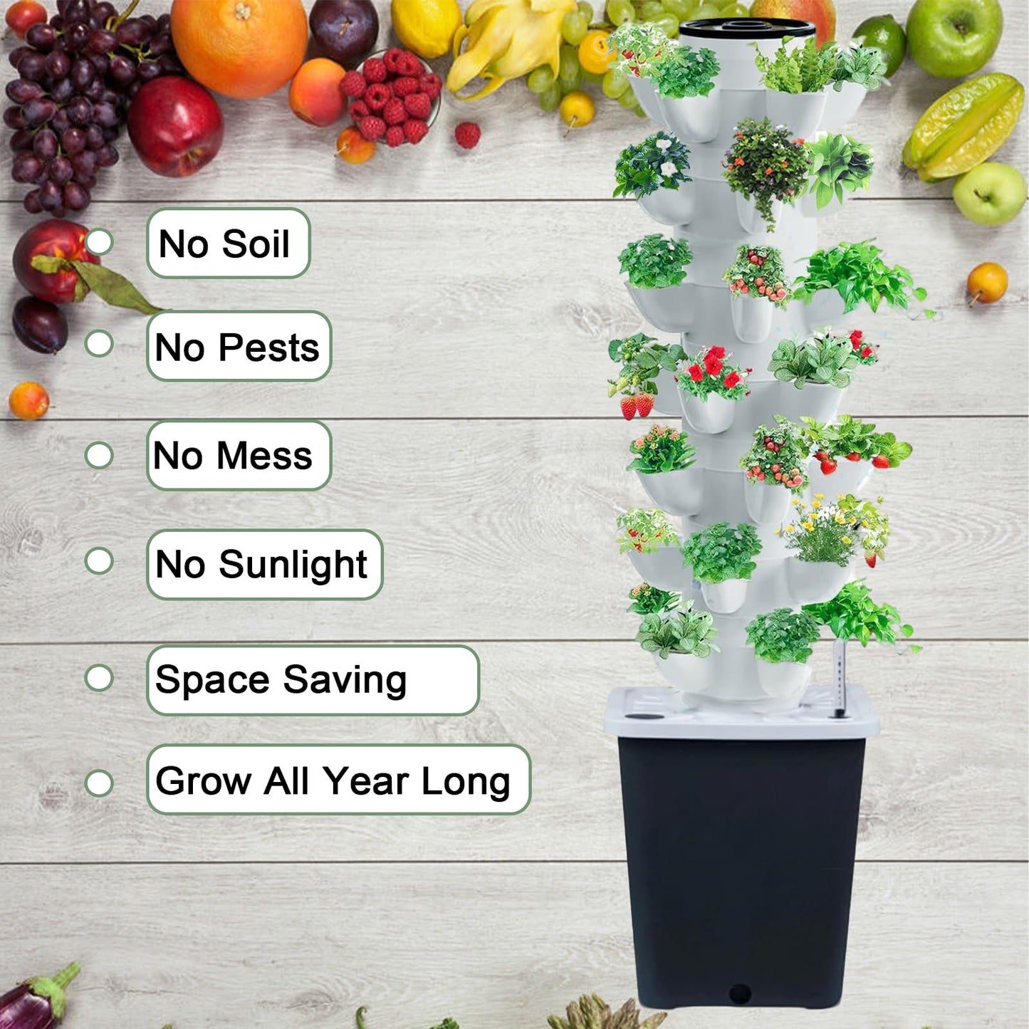 JPWDDWYT Hydroponics Tower Indoor Growing System Vertical Garden Planter Indoor Smart Garden Kit with Pump and Movable Water Tank Vegetable Plant Gift for Gardening Lover (35-Plants)