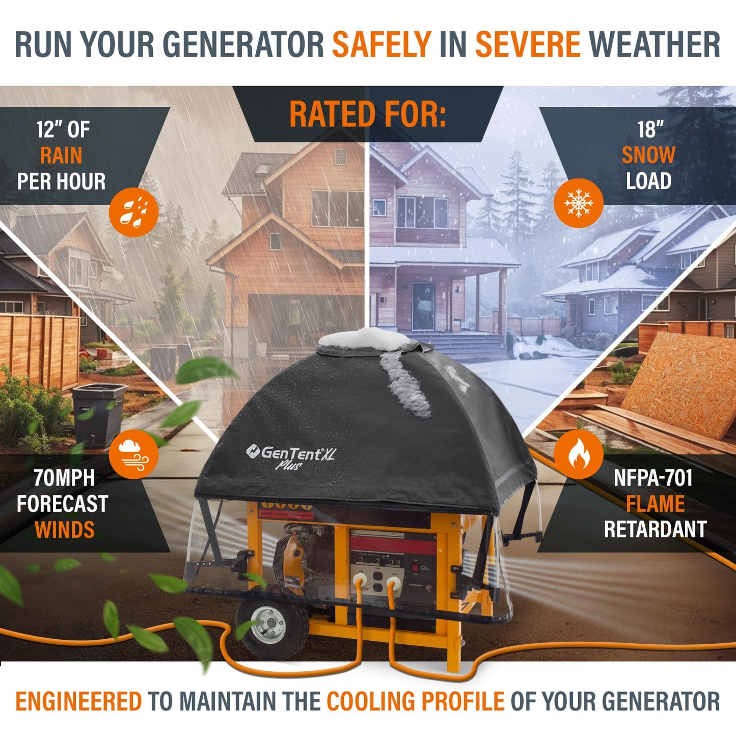 GenTent XL Open Frame Running Cover - Universal Adapter Kit Generator for Larger Generators Tent (Onyx, XL - Plus)
