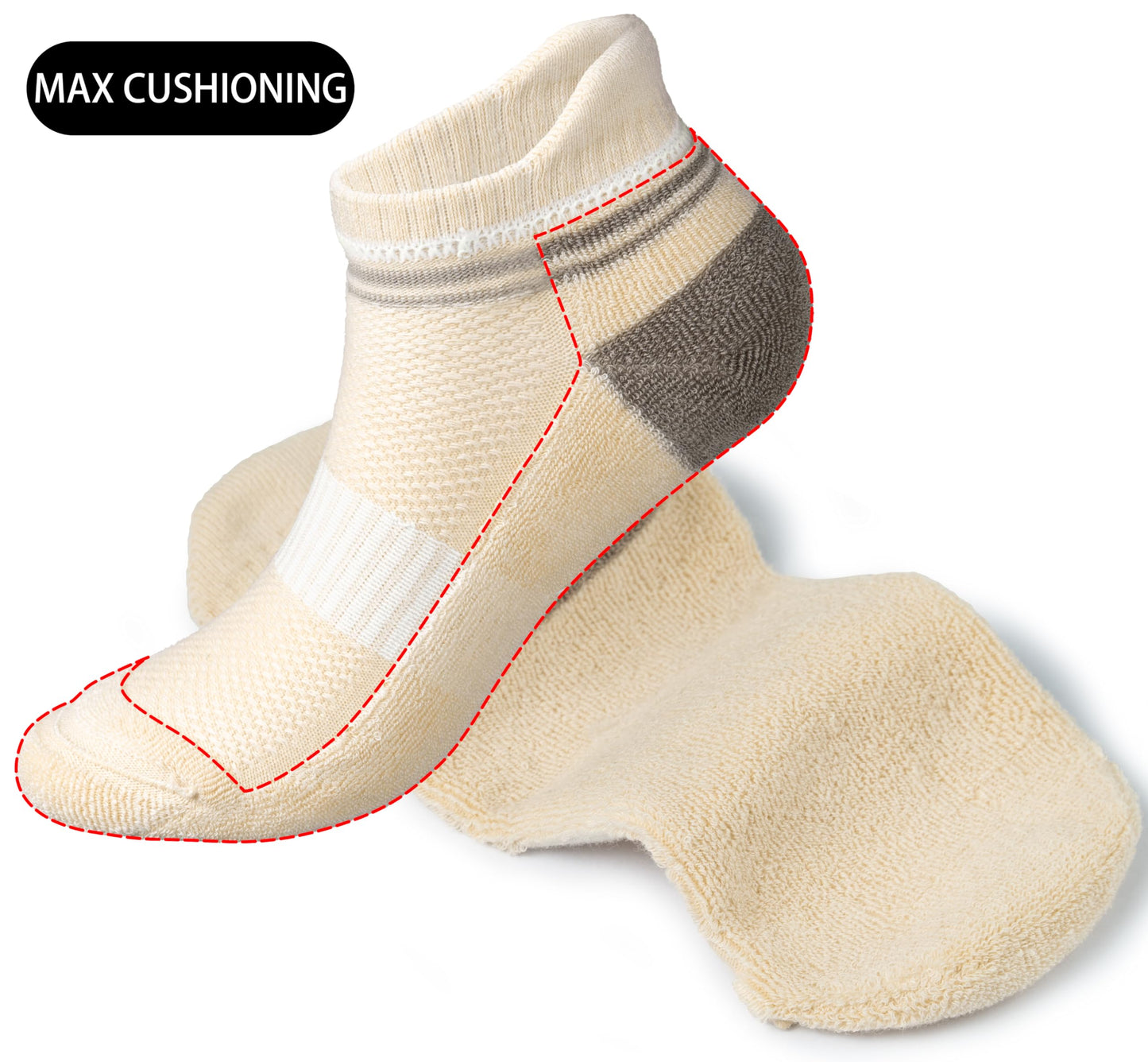 BomKinta Womens Athletic Socks Cushioned Running Socks Cotton Ankle Sock Gifts for Women Beige Khaki Brown 6 Pairs Size 9-11