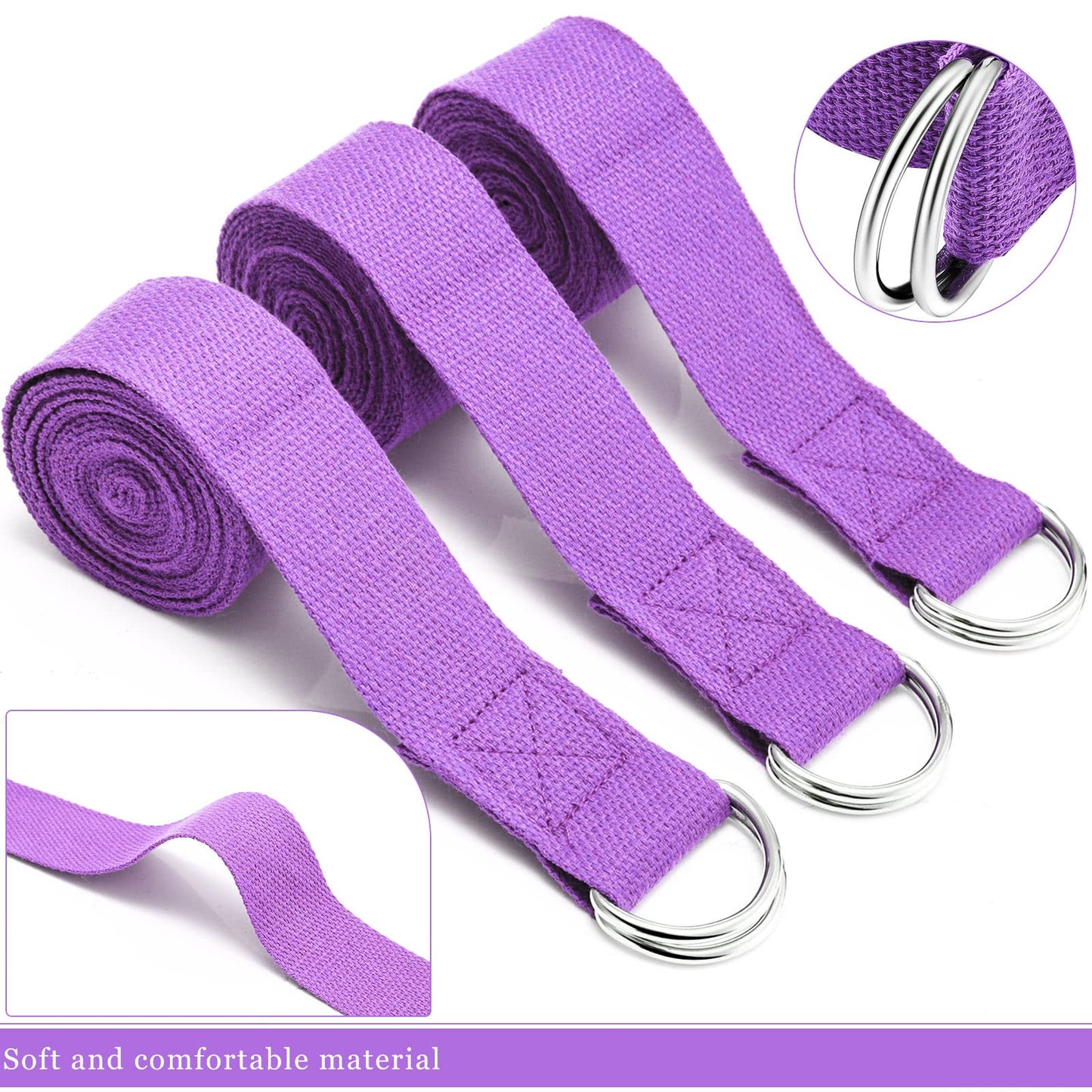 Leyndo 24 Pcs Yoga Strap Stretching Pilates Exercise Adjustable Straps 6 ft Non Elastic Yoga Belt with Adjustable D Ring Buckle for Pilates Gym Workouts Fitness (Purple)