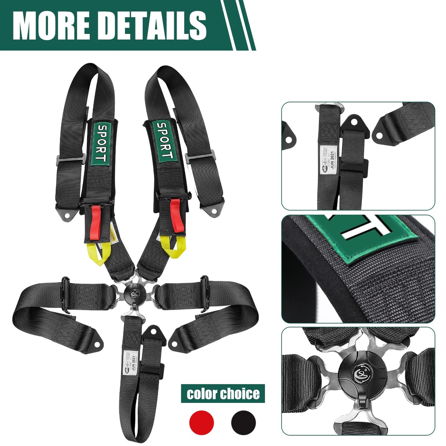BESTZHEYU 2PCS Black 5-Point Racing Harness Set SFI with Ultra Comfort Heavy Duty Shoulder Pads Universal Polyester Harness Set