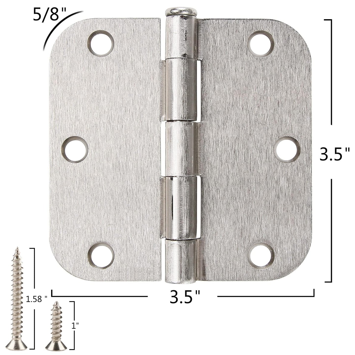 12 Pack Nickel Door Hinges Brushed Nickel Hinges for Doors 3 1/2 Interior Door Hinges Satin Nickel 3.5"x3.5 Inch Hinges Rounded 5/8" Radius Standard Residential Bedroom Door Hinge Sturdy Door Hardware