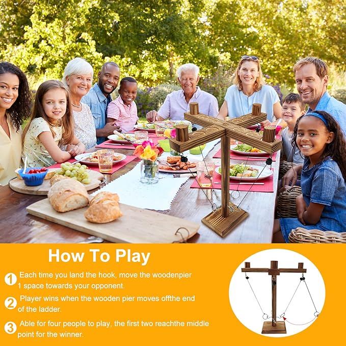 Hook and Ring Game, Large Ring Toss Game for Adults, Ring Game on a String, Tabletop Games, Hook Game Ring Toss for Bar, Family, Party
