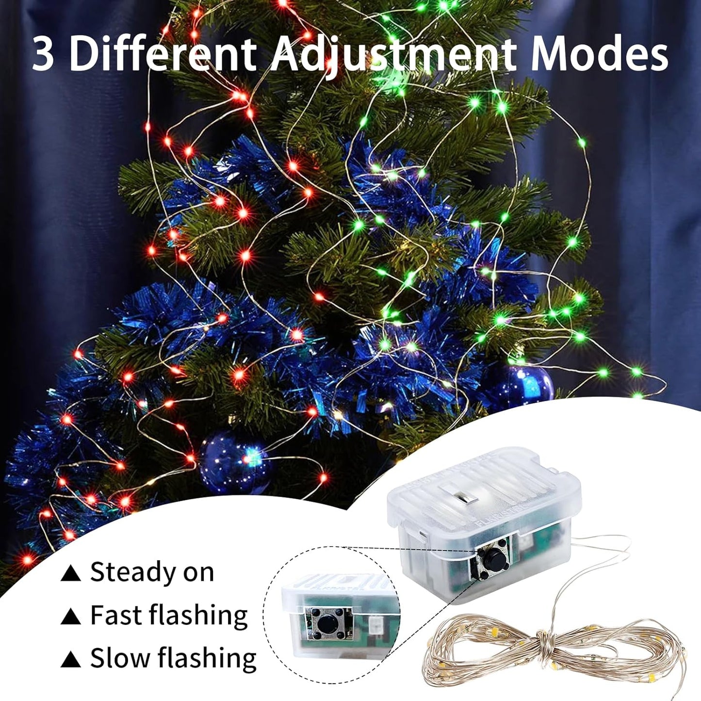 Skiennix 50 Pack Fairy Lights - 7Ft 20 LED Twinkle String Lights | Waterproof & Battery Operated for Parties, Weddings, Christmas & More - Red & Green