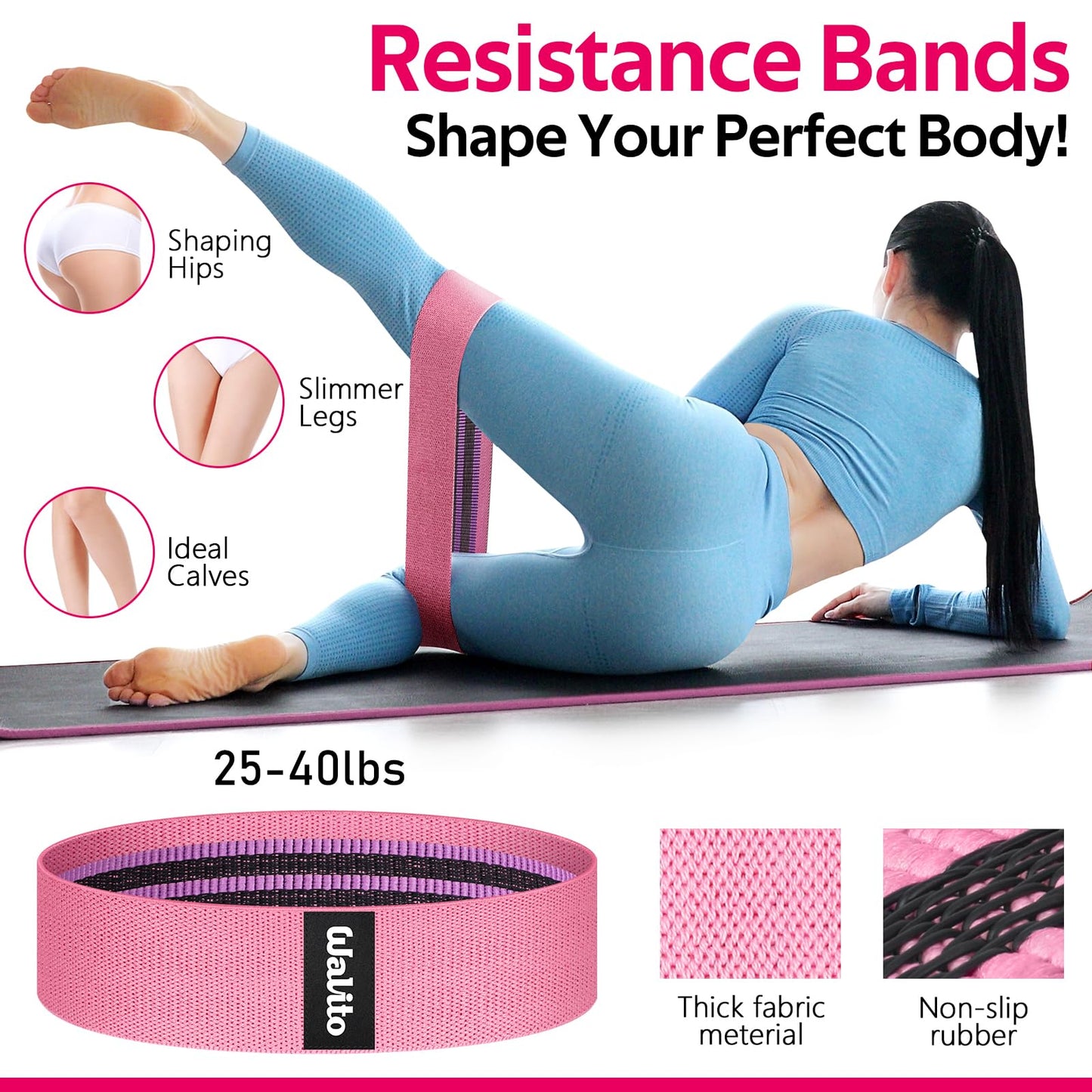 WALITO 8Pcs Barbell Pad Set for Hip Thrust - Squat Pad,Gym Accessories for Women with Bar Bad,Bench Press, with Gym Ankle Straps,Resistance Bands for Working Out,Lifting Strap,Carry Bag (1-Pink)