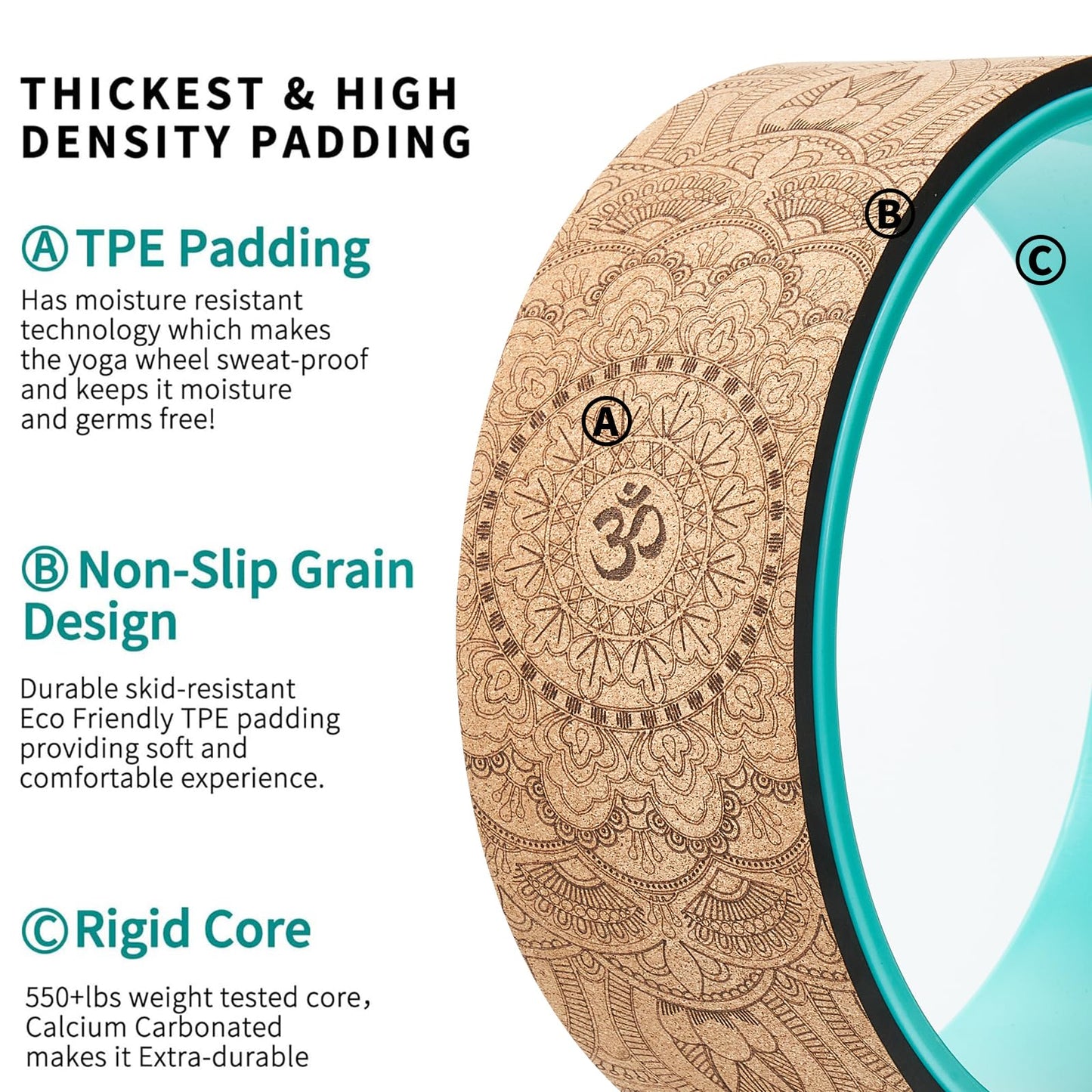 Yoga Wheel Set, Upgraded Back Wheels for Pain Relief & Stretching, Strongest Back Roller for Deep Tissue Massage, Improving Yoga Poses Backbend (CORK)