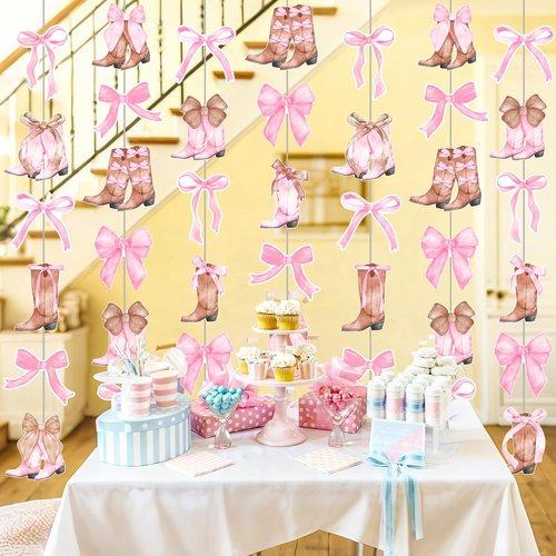 Cowgirl Bow and Boots Garlands - 8PCS Coquette Western Hanging Decorations for Bachelorette Parties
