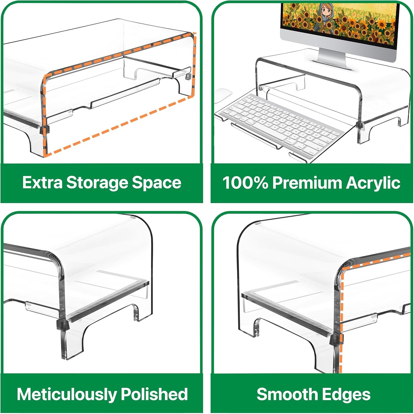 2 5.7 Inch AMT Tier High Acrylic Laptop Monitor Stand & Computer Riser with Cat Keyboard Protector, Space-Saving
