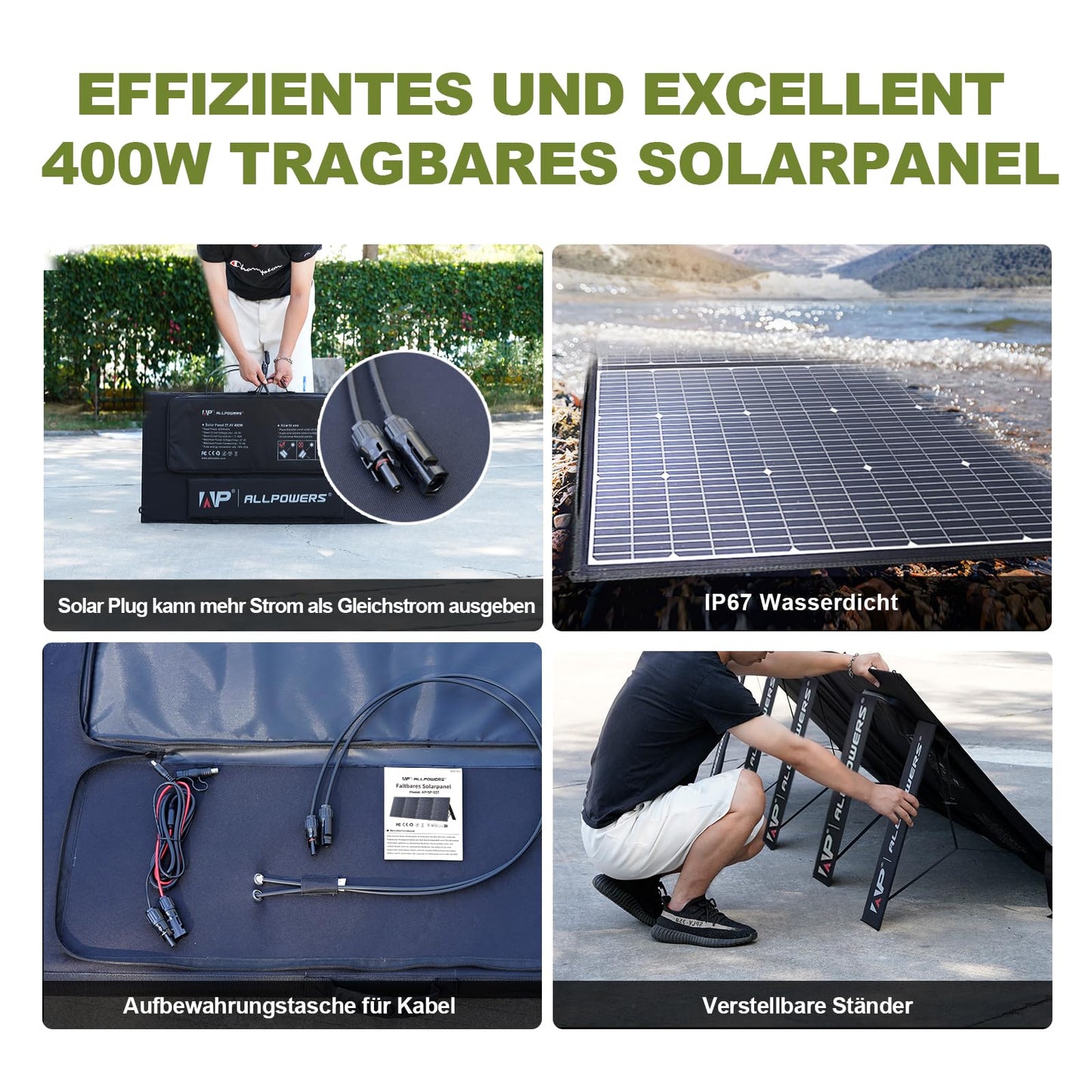 ALLPOWERS SP037 400W Portable Solar Panel, 23% Efficient IP66 Waterproof Foldable for RV Camping Home & 12V Systems, Compact Power Solution