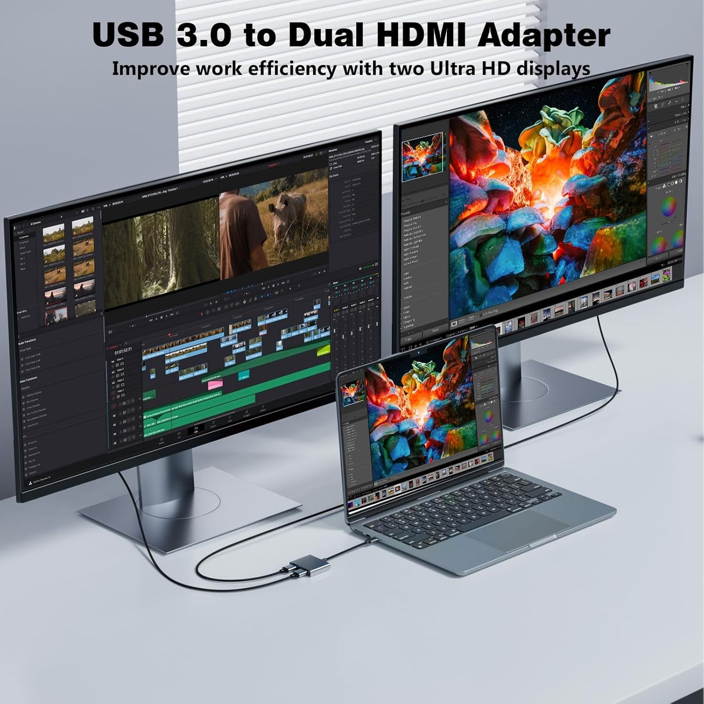 SWITCHFLUX 3.0 USB to HDMI Adapter,[Gold-Plated & Aluminum Shell] USB to Dual HDMI for Dual Monitors,USB A to HDMI