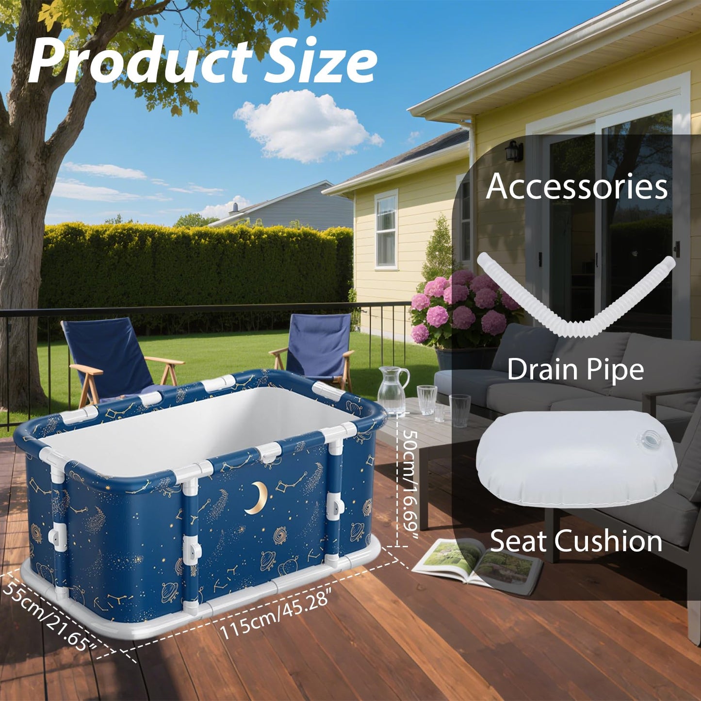 Simcat 45" Large Portable Foldable Bathtub Adult, Separate Family-Friendly SPA Therapy Tub Soaking, Hot SPA & Ice Bath Tub(45.3“x21.6”x16.7“)