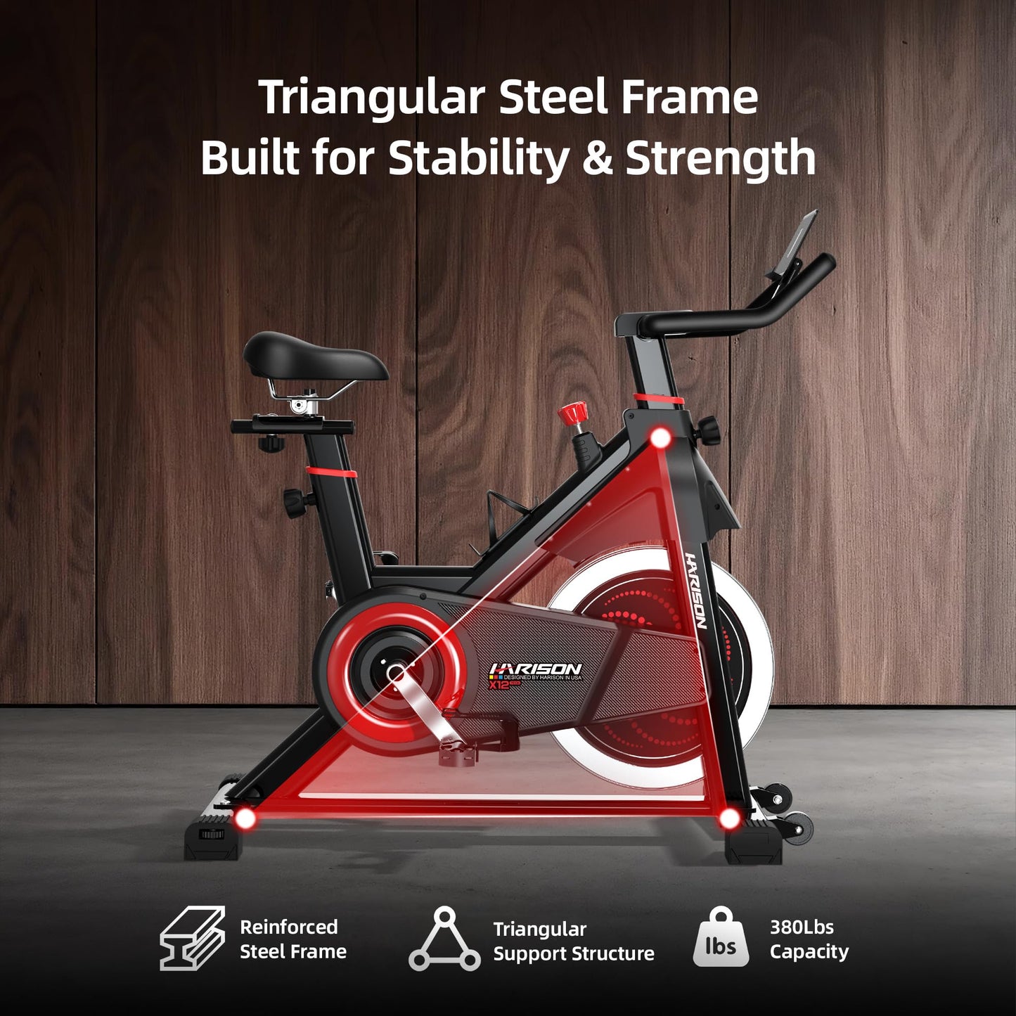 HARISON Exercise Bike for Home, Magnetic Indoor Cycling Bike with Quiet Belt Drive, 380 lb Capacity Spin Bike, Adjustable Resistance Stationary Bike for Cardio Workout & Weight Loss