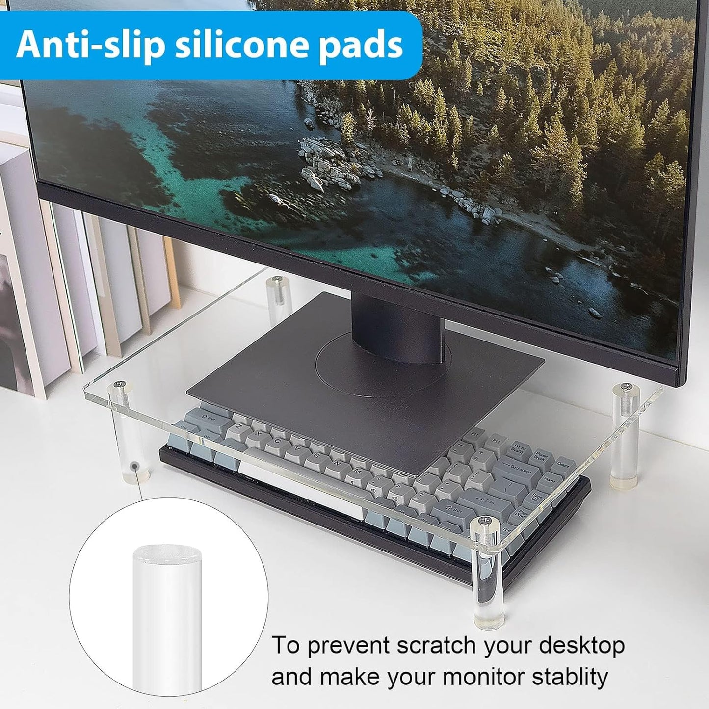 Sumerflos Clear Acrylic Monitor Laptop Stand, Sturdy and Save Space Computer Laptop Monitor Riser Stand for Home Office