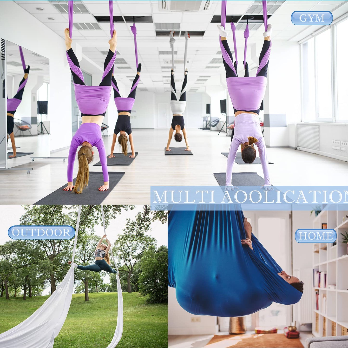SKYPHAROS 11 Yards Aerial Silks Yoga Swing Set - Aerial Yoga Hammock Kit Anti-Gravity Flying for Fitness, Low/Non Stretch Nylon Tricot Fabric Hardware Included for Dance