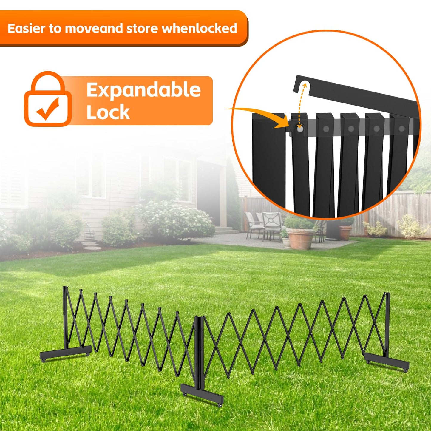 16 FT Industrial Metal Expandable Barricade，Retractable Traffic Fence with Casters, Folding Security Gate，Portable Barricade Gate for Construction Area, Traffic Control, Cordon(Black