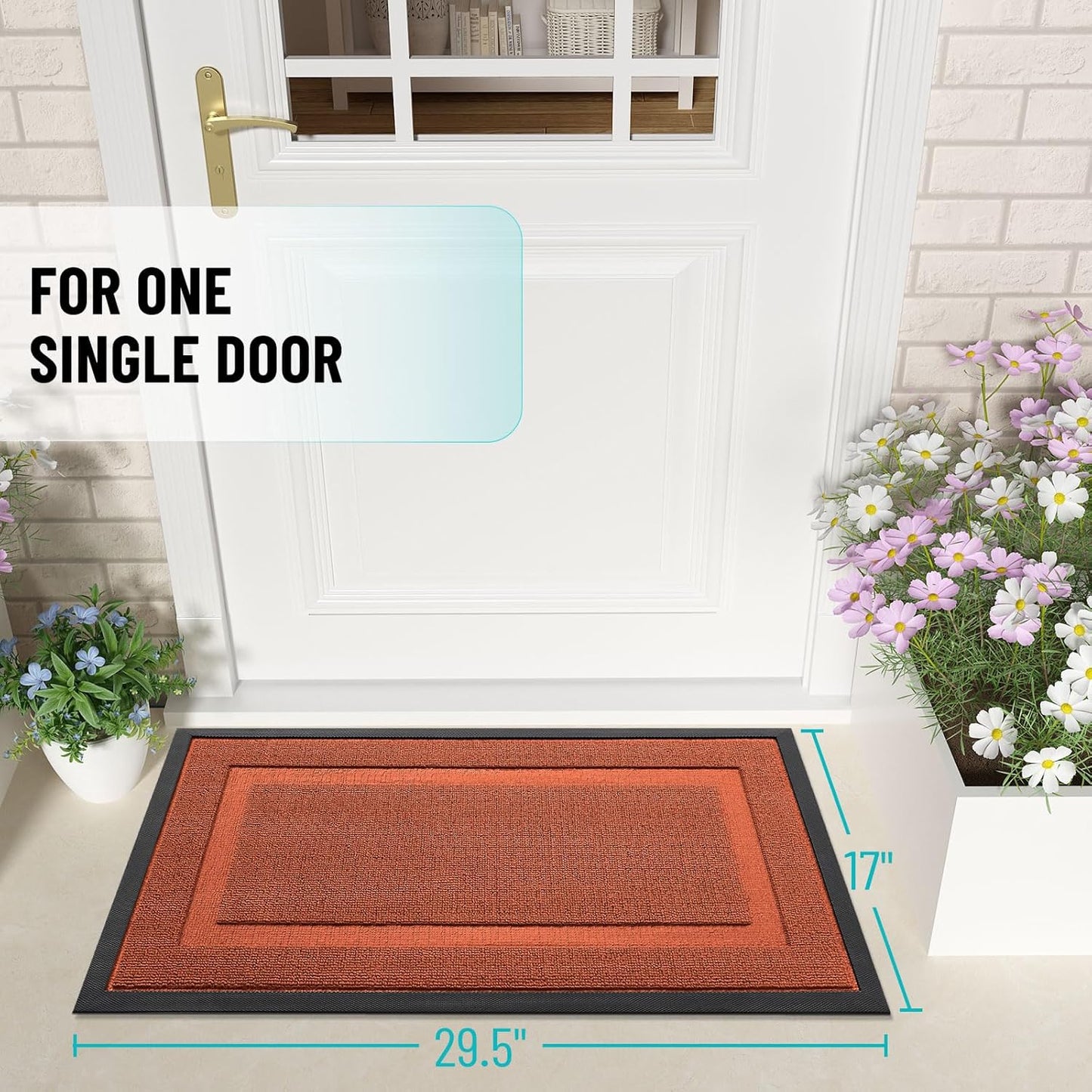 OLANLY Waterproof Front Door Mat - All-Season Natural Rubber Doormat | Easy Clean, 47x17, Vermillion Red
