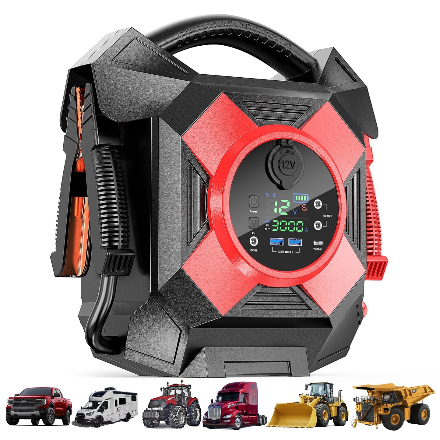 ODUKAKO DM1264 Heavy Duty Jump Starter, 12V 30000A Peak, Lithium Battery Booster Pack, Portable Jumper -40°F Instant Start All for 50L Diesel and Gasoline Engines, Semi Truck Class 8