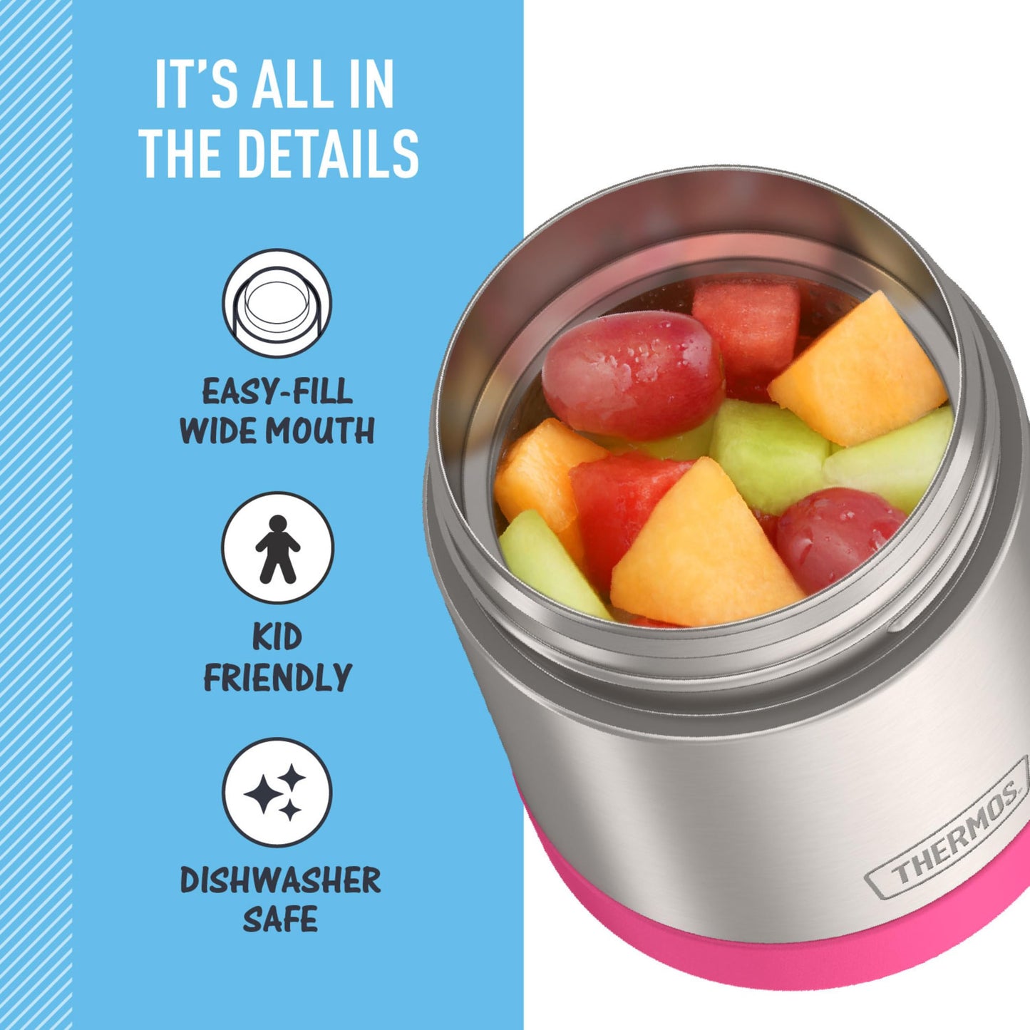 THERMOS FUNTAINER Insulated Food Jar, 10 Ounce, Kid Friendly Food Jar, Pink
