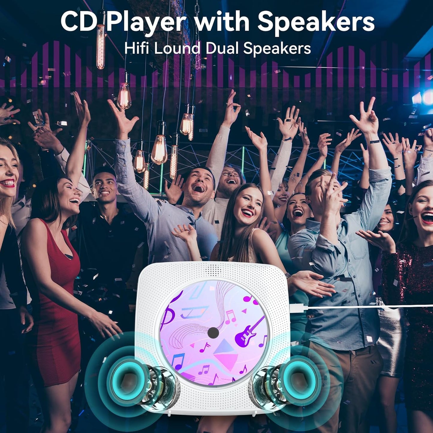 Kegaudio CD Player with Speakers CD Players for Home: Desktop Wall CD Player Bluetooth Portable with Dust Cover LCD