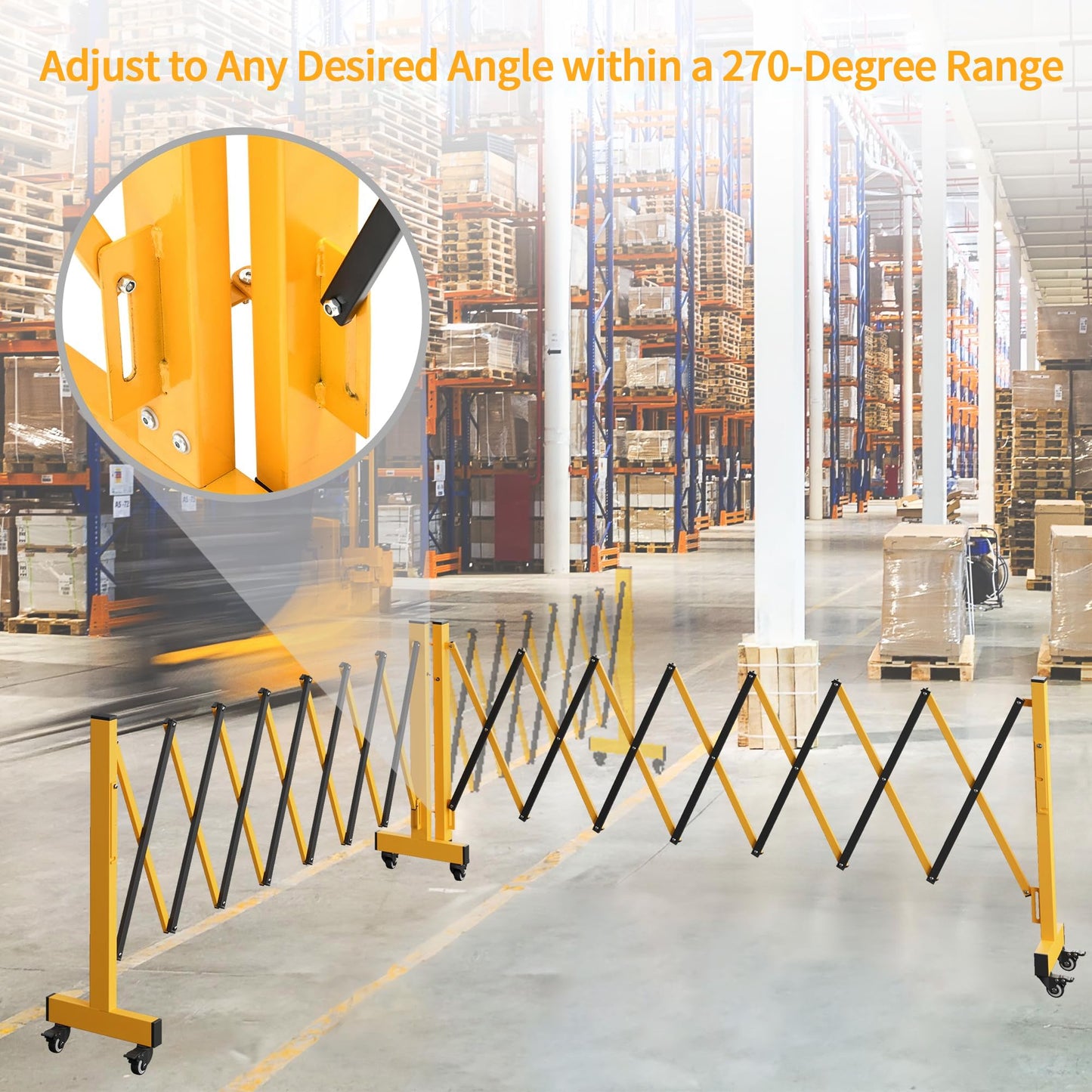 LTSEAME 23FT Industrial Expandable Barricade Folding Security Gate with Wheels,Retractable Driveway Gate with Aluminum Fence