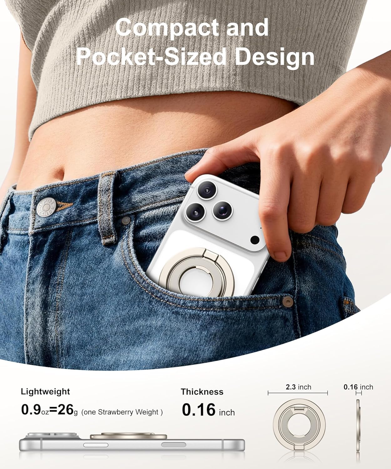 CAPRARO 360 17/16/15/14/14 Magnetic Phone Ring Holder for MagSafe, Dual-Side Magnetics, Rotation Gym Phone Stand Grip