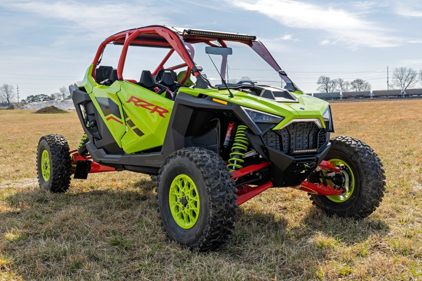 Rough Country 6,500 LB Winch Kit for Polaris RZR Pro R - Heavy Duty Mount, Pro Series UTV Winch with 50' Synthetic Rope & 10" LED Light Bar, Bolt-On Upgrade