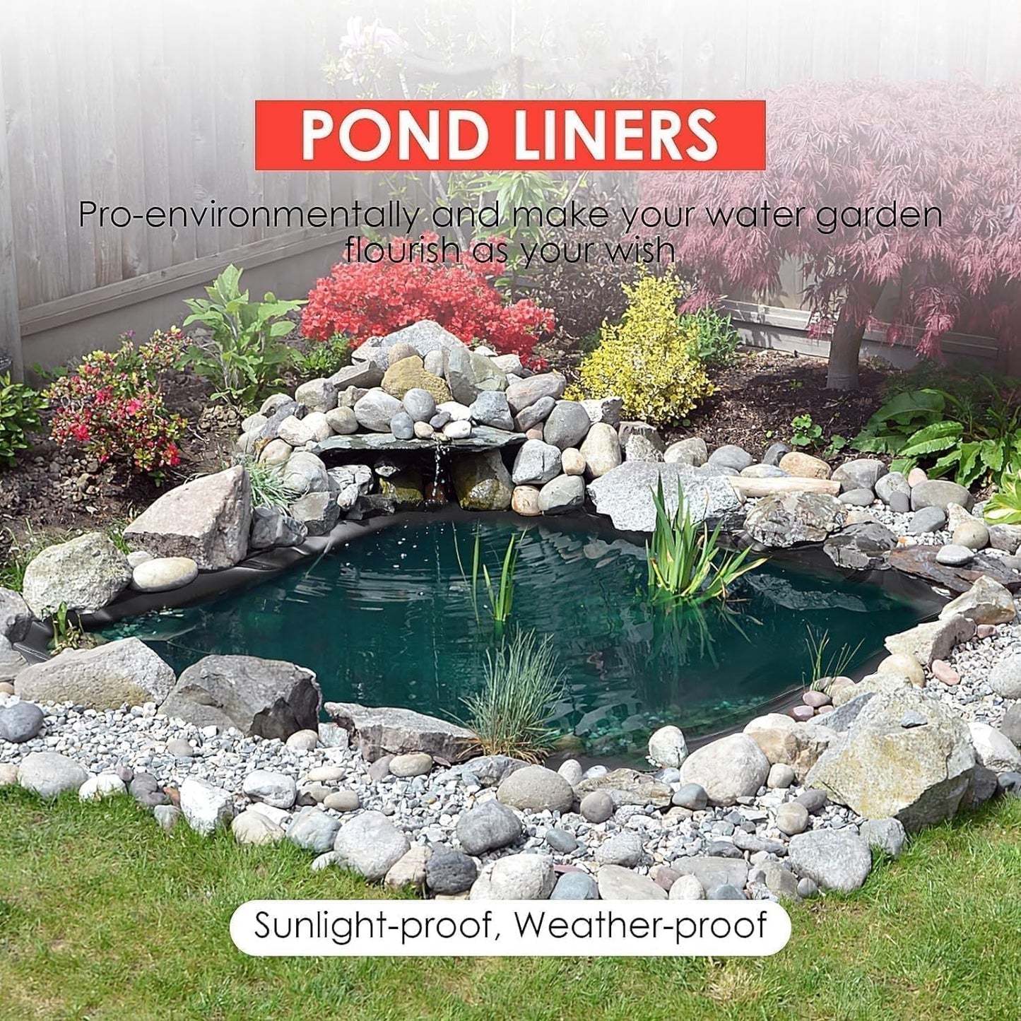 10x10 ft Pond Liner & 45 Mil Thickness, Pliable & Durable EPDM Material, Easy Cutting & UV Resistant, for Fish or Koi, Features, Waterfall Base, Fountains and Water Gardens