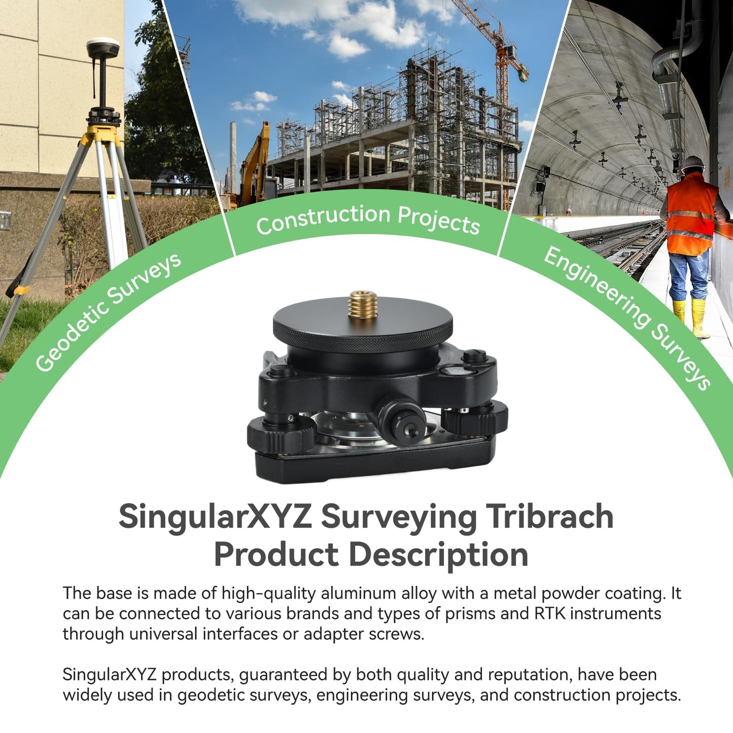 SingularXYZ Universal Tribrach/Base for GPS RTK and Total Station Prisms, Black Aluminum Alloy Construction, Durable, 5/8" x 11 Thread for Surveying Equipment