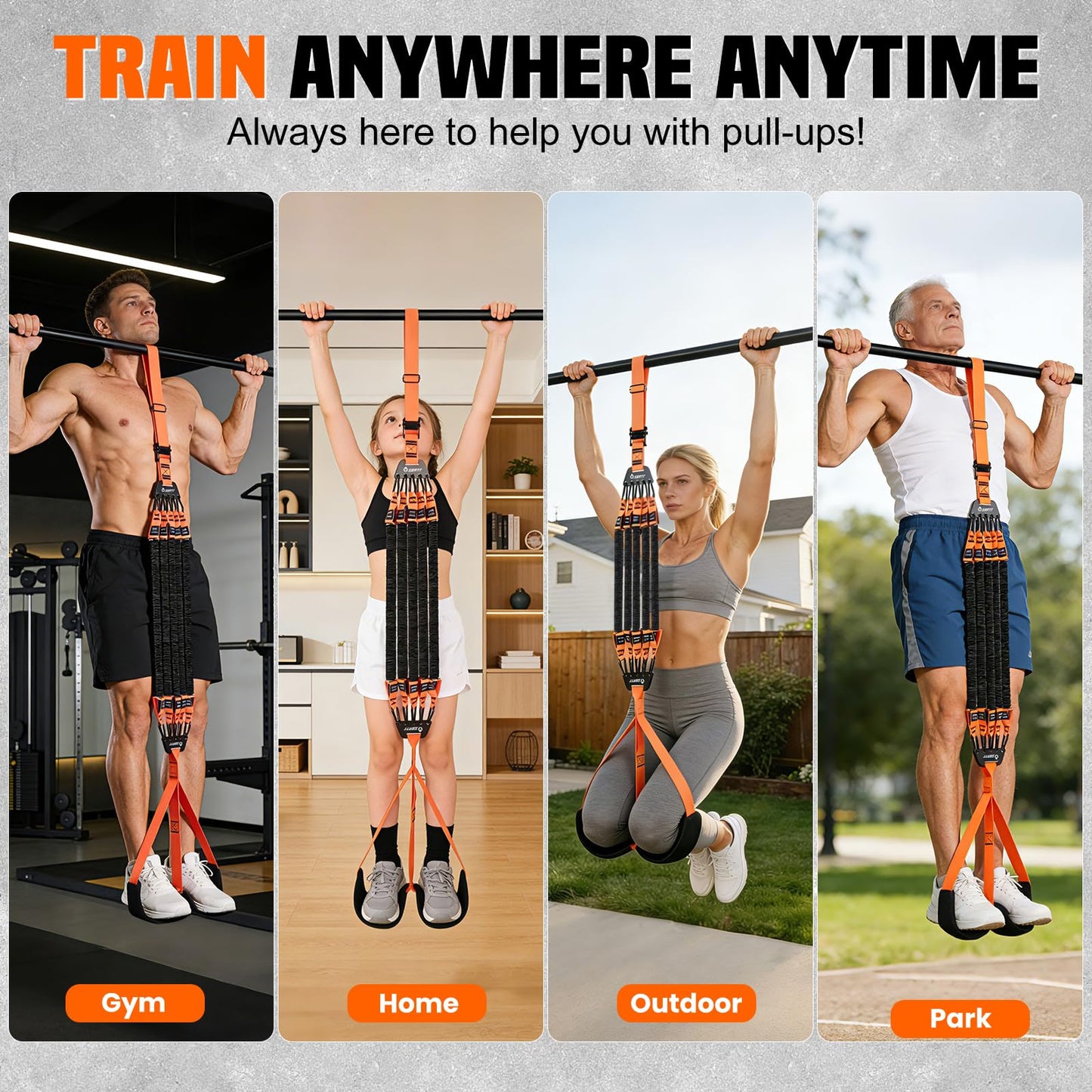 SERTT Adjustable Pull Up Assistance Band, Upgrade Pullup Assist Band for Pull Up Bar with 5 Heavy Duty Resistance Bands Support 375lbs (Orange)