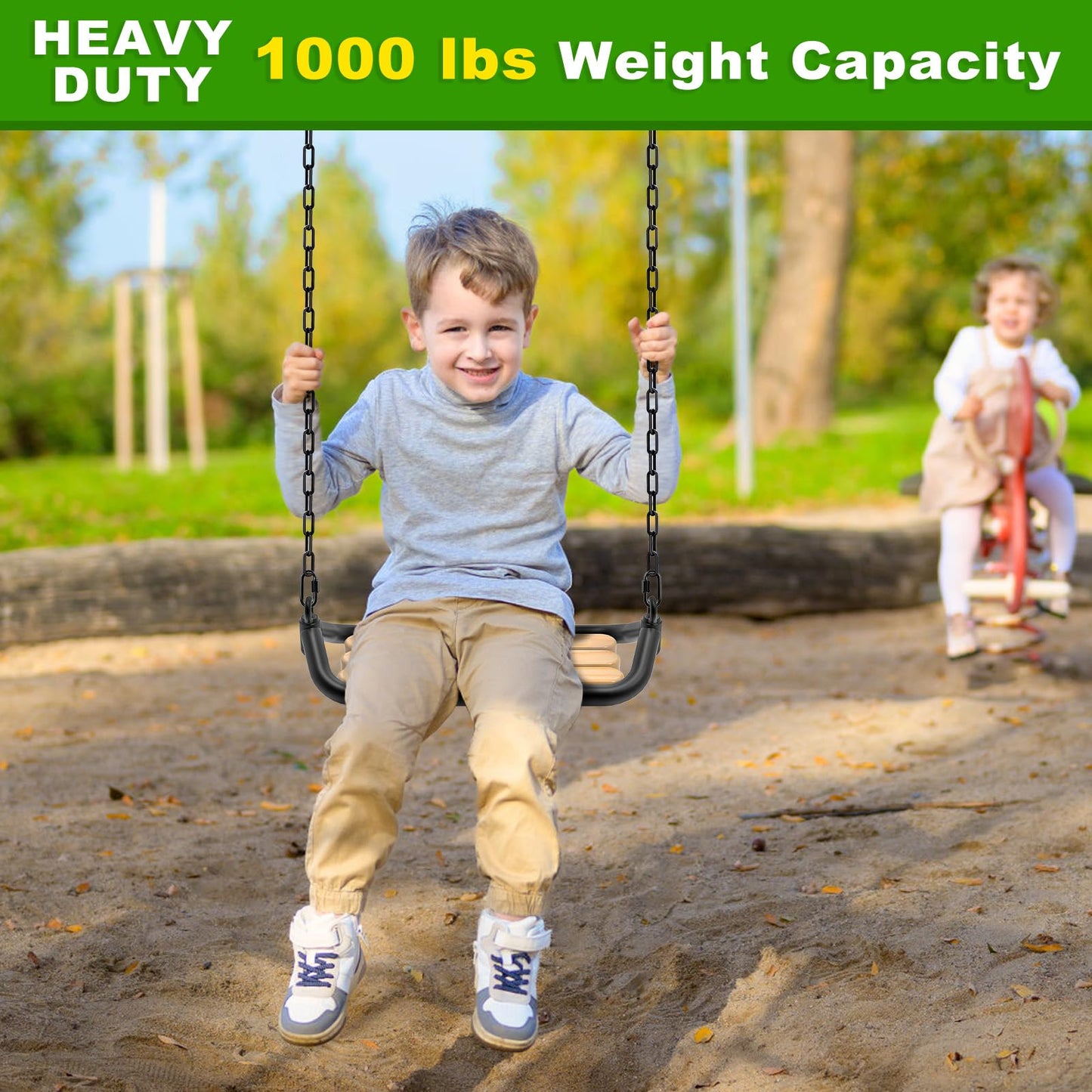 SELEWARE 2 Pack 40 Inch Hanging Swing Chain with 4 Carabiners, 1000LB Capacity Plastic Coated Hanging Chains, Hammock Hardware Kit for Swing, Hanging Chair, Punching Bags, Indoor Outdoor Gym (Black)