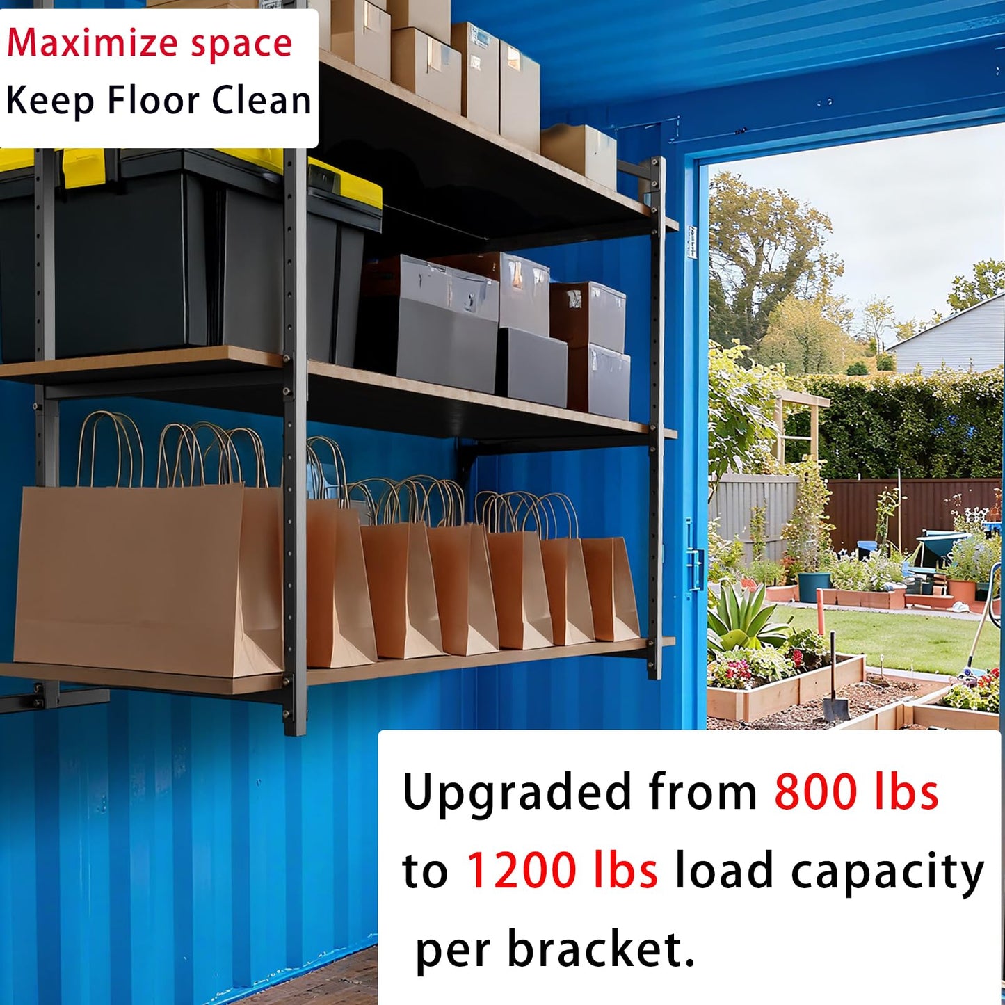 4 Pack Heavy-Duty Shipping Container Shelves with 57"(H) X 18"(W), DIY Adjustable 3-Tier Shipping Container Shelving Brackets, Shipping Container Accessories Universal