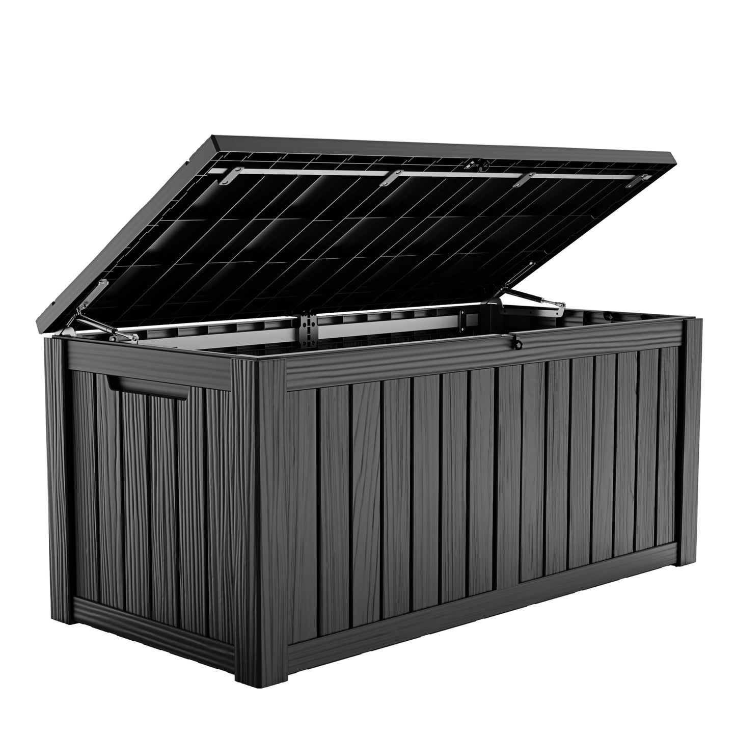 ROJIK 150 Gallon Outdoor Storage Box Waterproof,Weatherproof Deck Boxes Outdoor Lockable,Resin Outside Storage Box for Garden Tools,Cushions,Pool Accessories(Black,150 Gal)