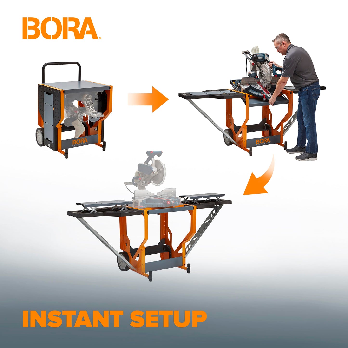 Bora Portamate Miter Saw Stand Work Station 400 Lbs Max Weight Portable Rolling Table Saw Stand Workbench with Folding Wing Extensions Miter Saw Stands PM-8000