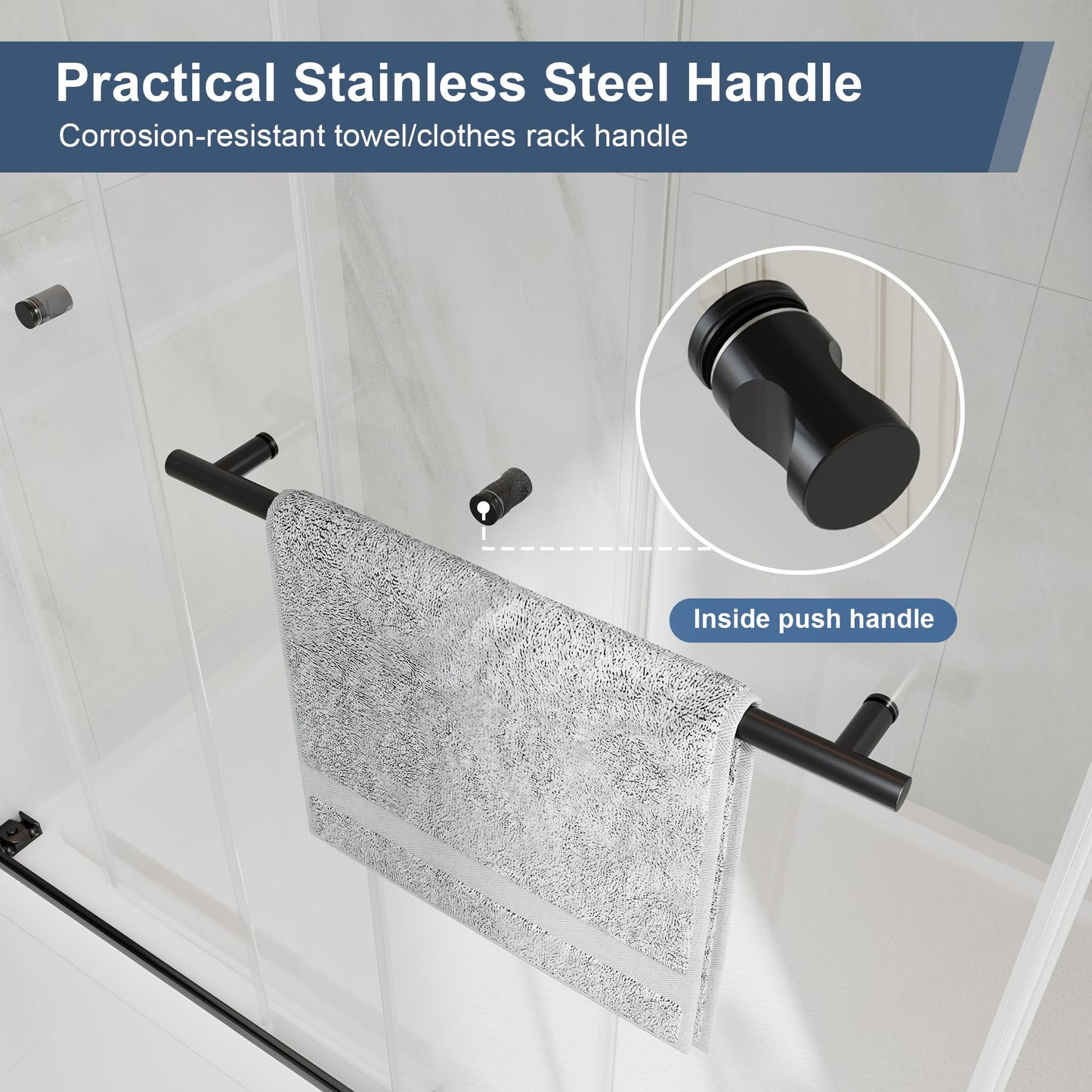 EASYWORC Frameless Double Sliding Shower Doors, 43-48" W x 76" H Shower Glass Door, 1/4" (6mm) Thick ANSI Certified Tempered Glass with Explosion-Proof Film and Nano Coating,Matte Black