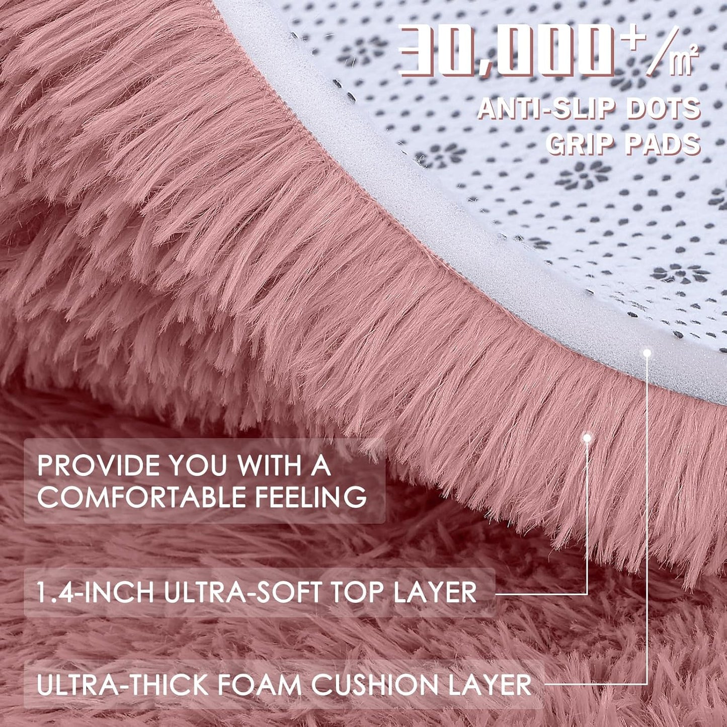 OLANLY Round Area Rug - Soft Pale Pink Shaggy Carpet, Machine Washable, 2 ft Circle for Bedroom & Nursery Decor
