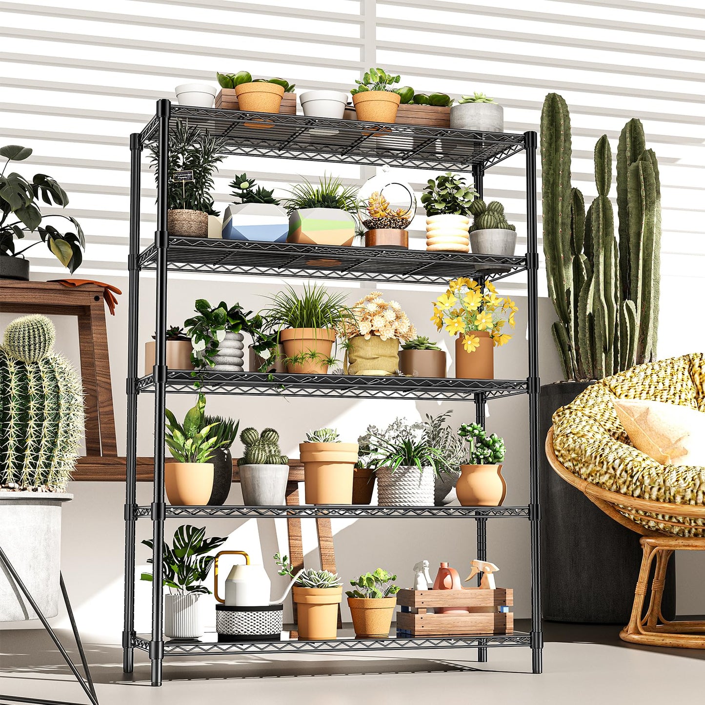 RackBro 48" W Garage Shelving 1875LBS Heavy Duty Wire Shelving Unit, Metal 5-Tier Adjustable Steel Storage Rack with Liners, Storage Tote Rack, 48" W x 18" D x 72" H for Garage Commercial, Black
