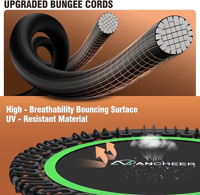 Bungee Rebounder Trampoline,ANCHEER 40" Foldable Fitness Trampoline with 4-Level Adjustable Handlebar, 450LBS Capacity, Resistance Ropes&Upgraded Bungees Safe for Home/Cardio,Workout Indoor/Outdoor
