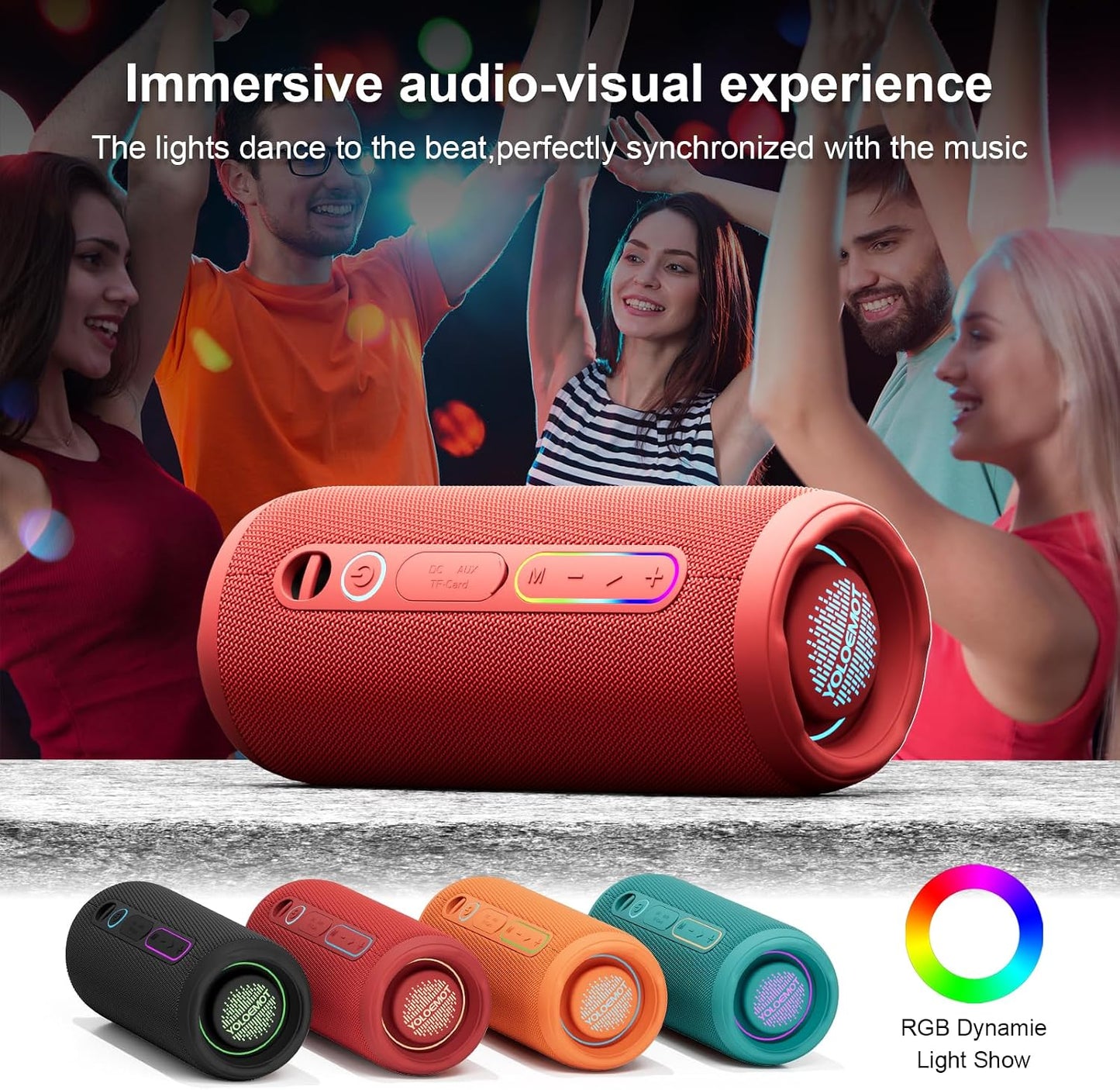 YOLOEMOT IPX7 24W 5.3, 12 Bluetooth Speaker Waterproof, Beach Speaker Waterproof Sandproof with Loud Stereo Sound